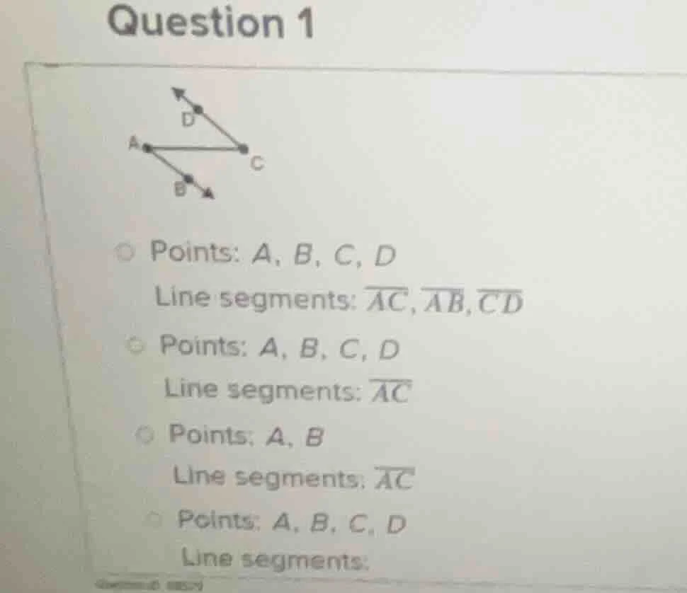 question 1 points: a, b, c, d line segments: $overline{ac}$, $overline{…