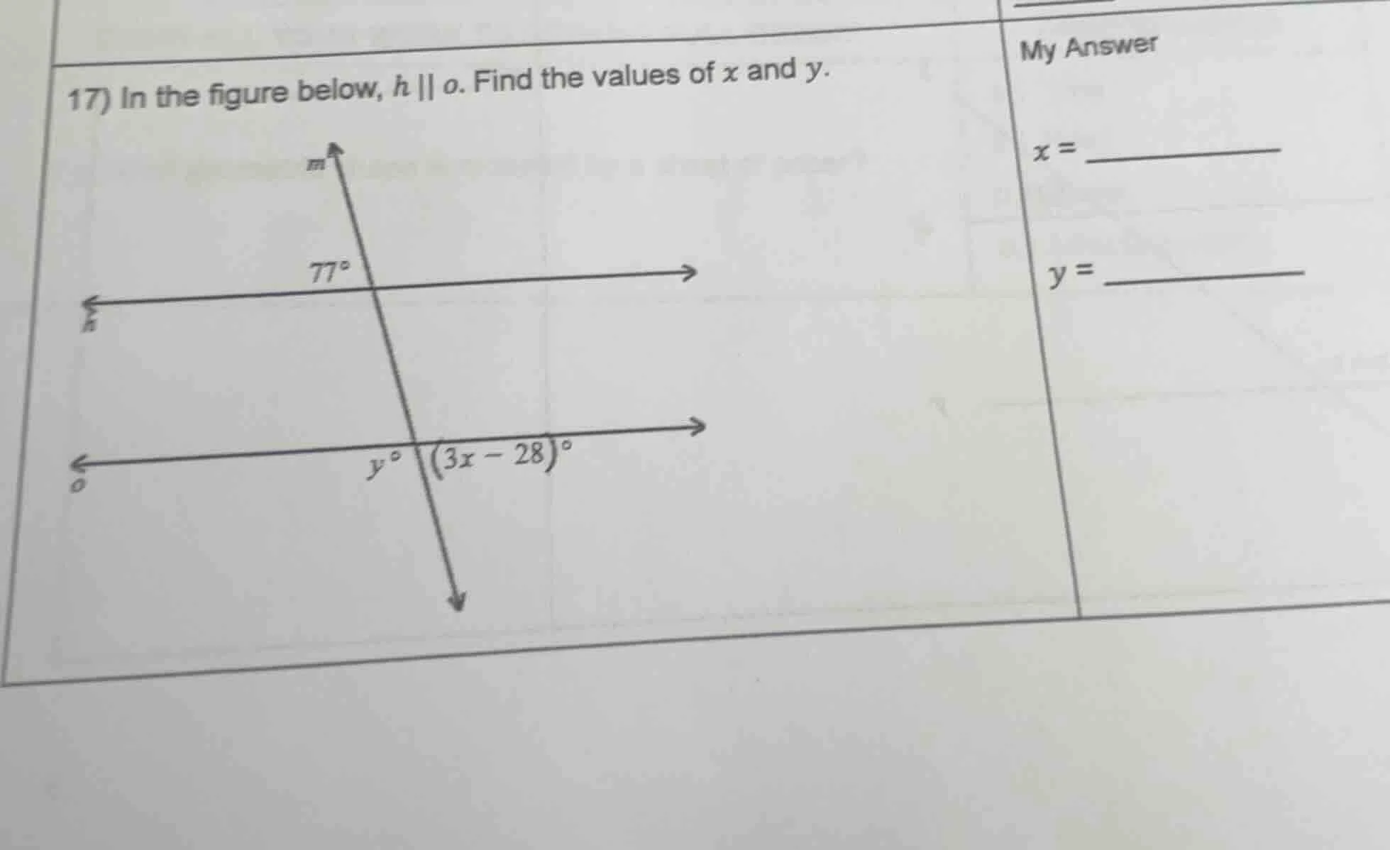 17) in the figure below, ( h parallel o ). find the values of ( x ) and…