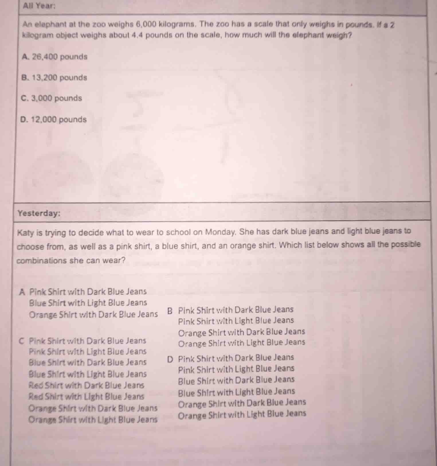 all year: an elephant at the zoo weighs 6,000 kilograms. the zoo has a …