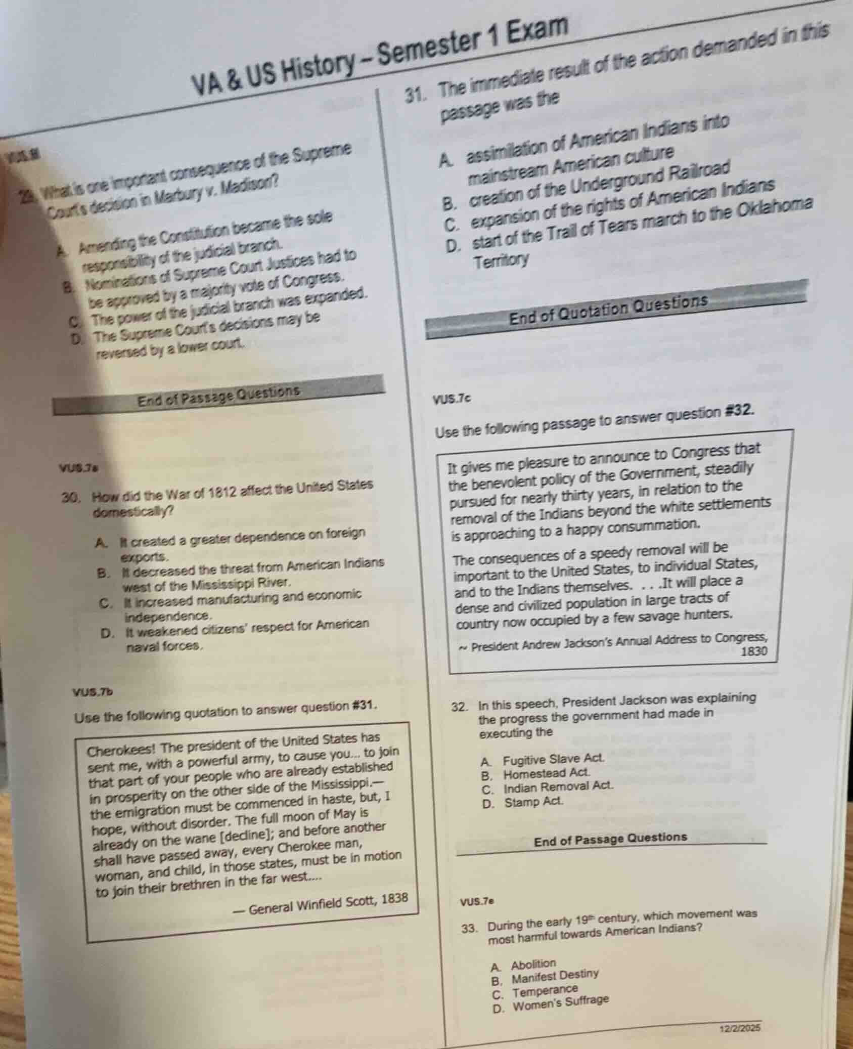 va. & us history – semester 1 exam 29. what is one important consequenc…