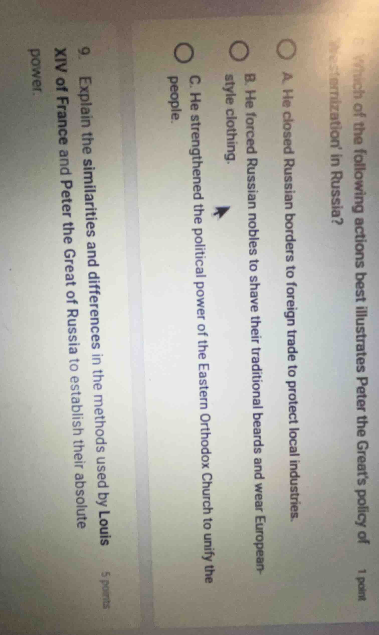 which of the following actions best illustrates peter the great’s polic…