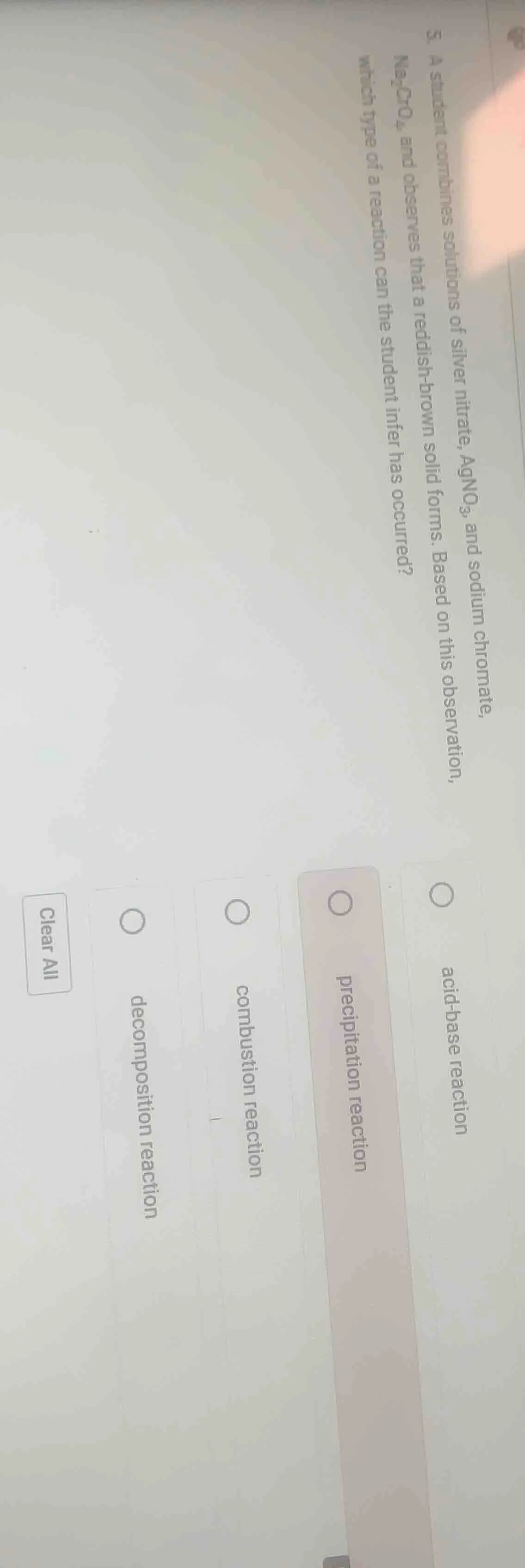 5. a student combines solutions of silver nitrate, agno₃, and sodium ch…