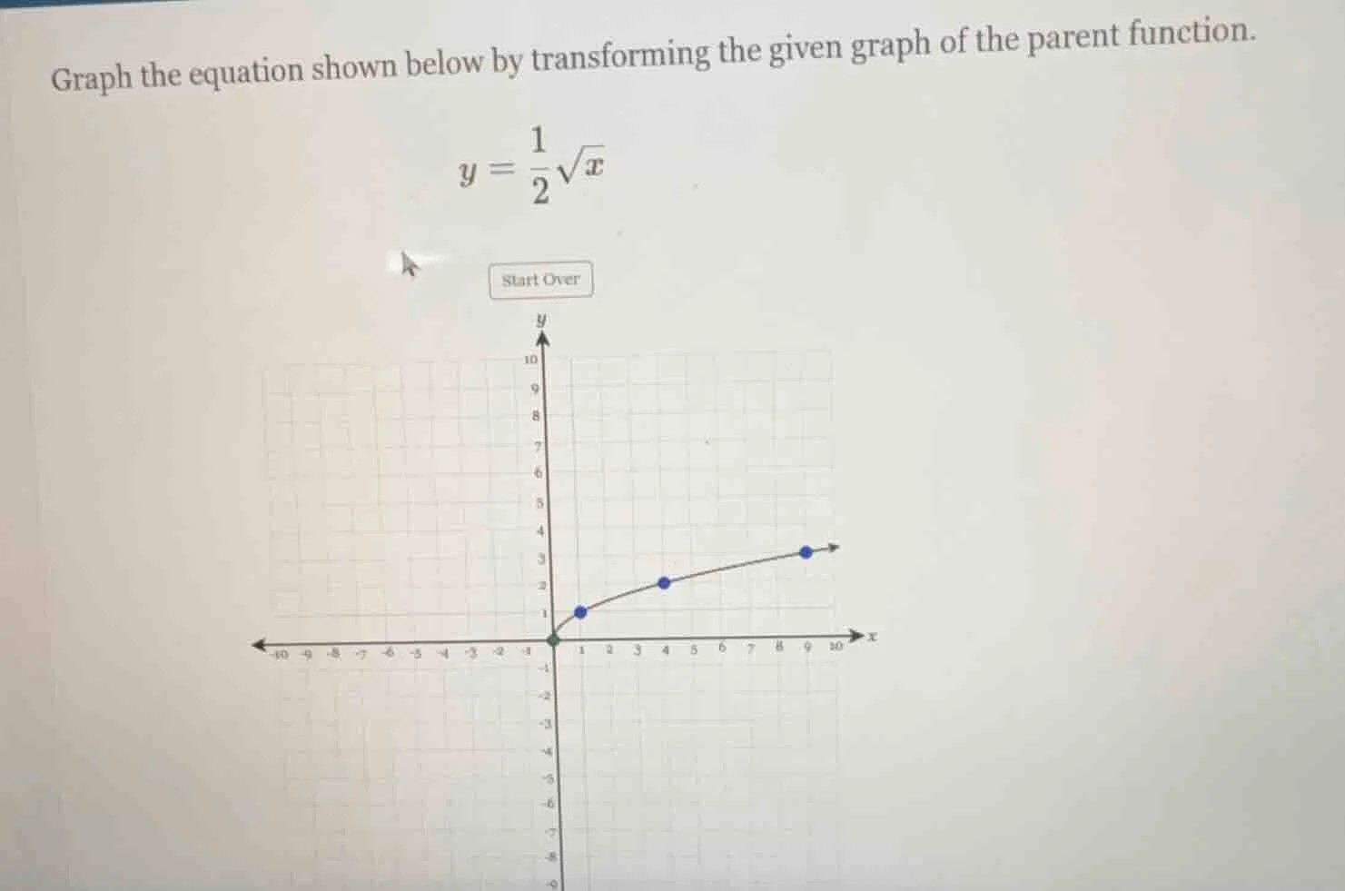 graph the equation shown below by transforming the given graph of the p…