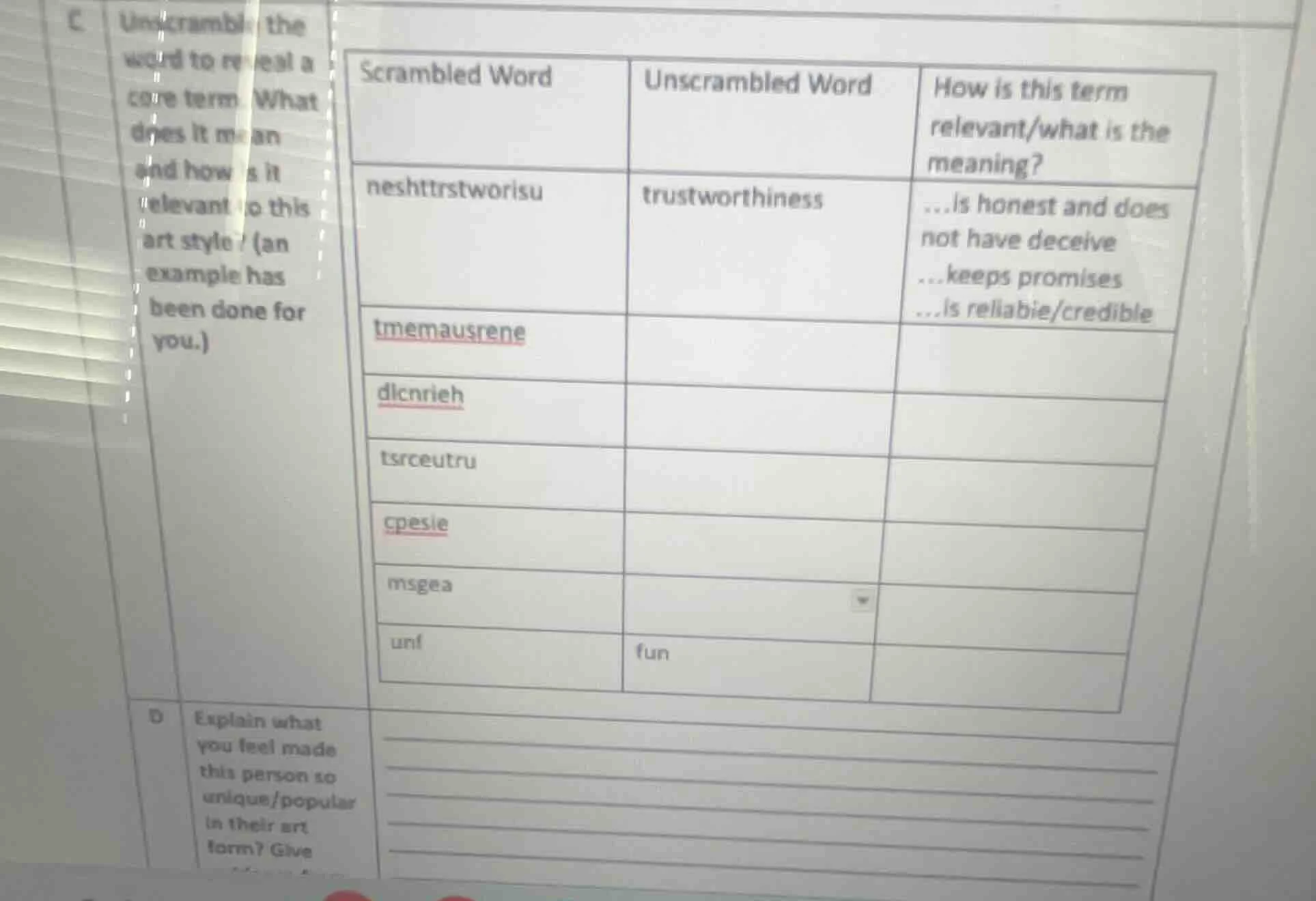 c unscramble the word to reveal a core term. what does it mean and how …