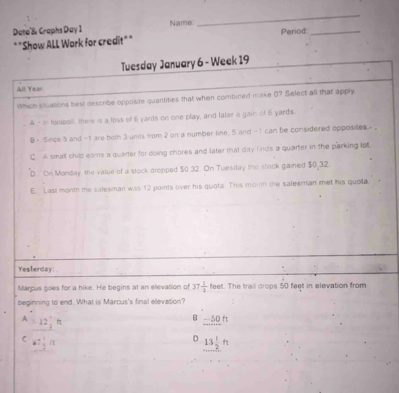 data & graphs day 1 **show all work for credit** name: period: tuesday …