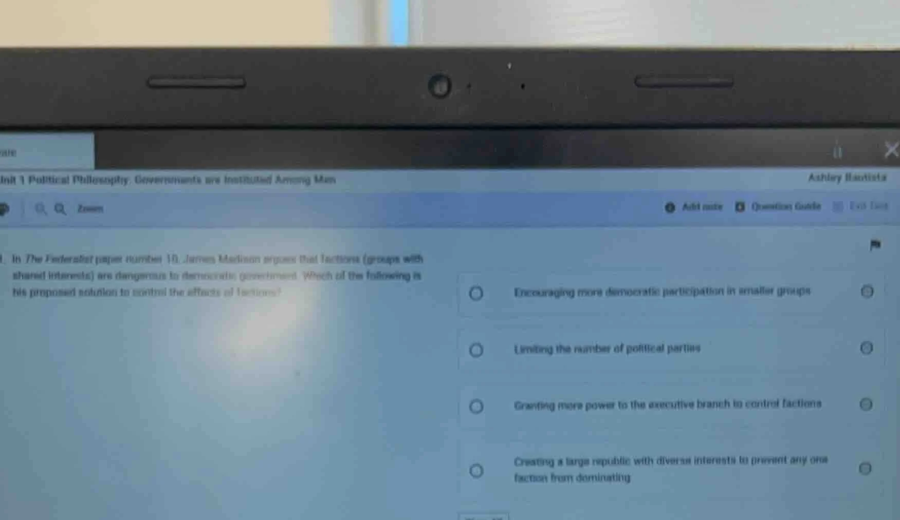 1. in the federalist paper number 10, james madison argues that faction…