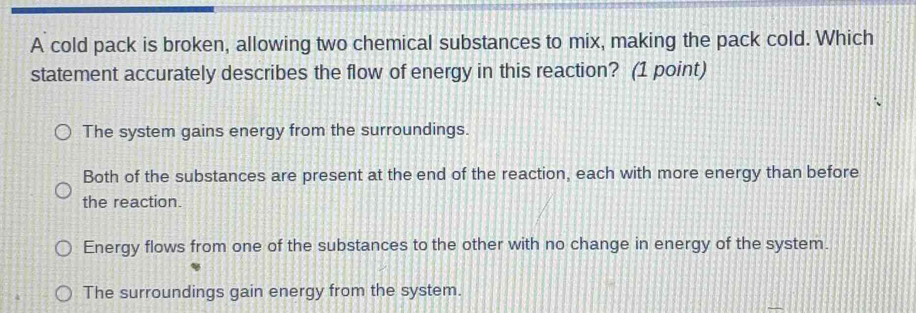a cold pack is broken, allowing two chemical substances to mix, making …