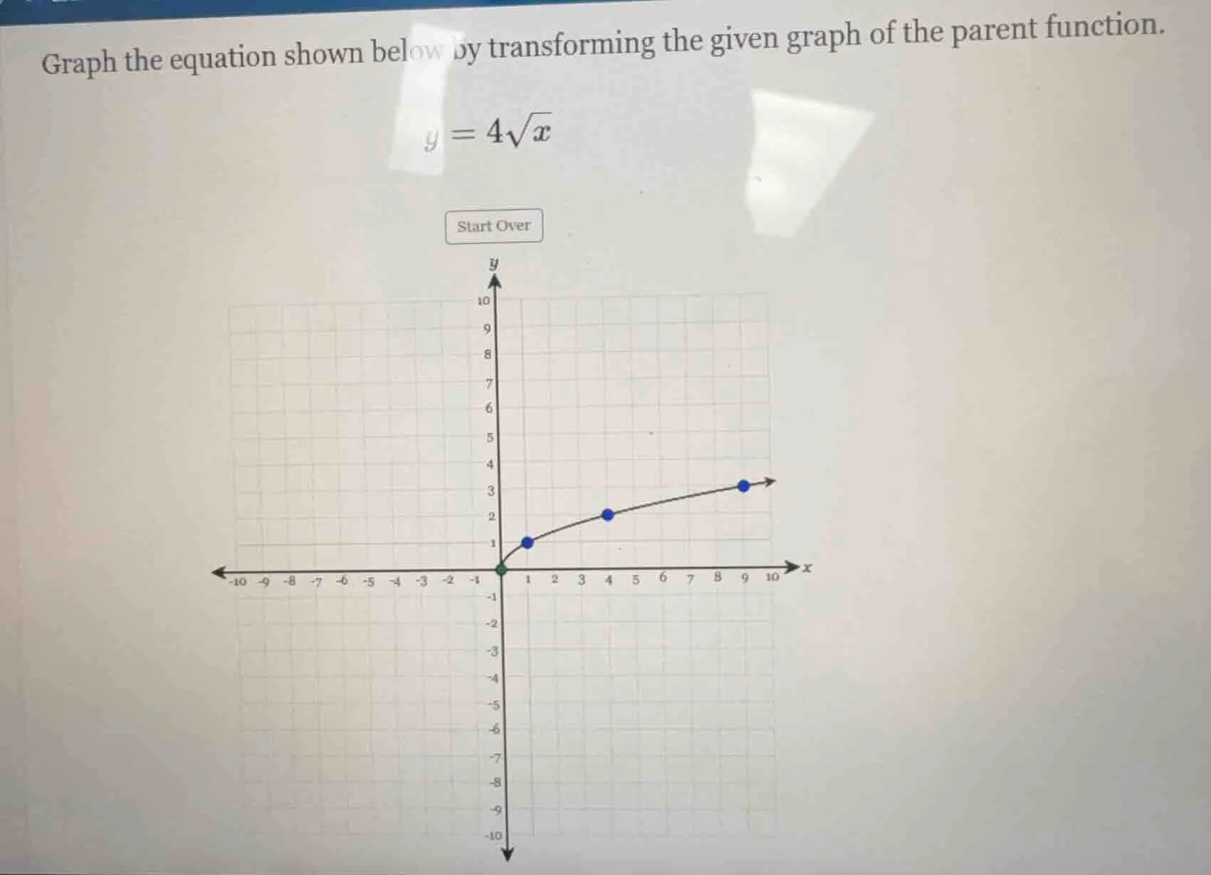 graph the equation shown below by transforming the given graph of the p…