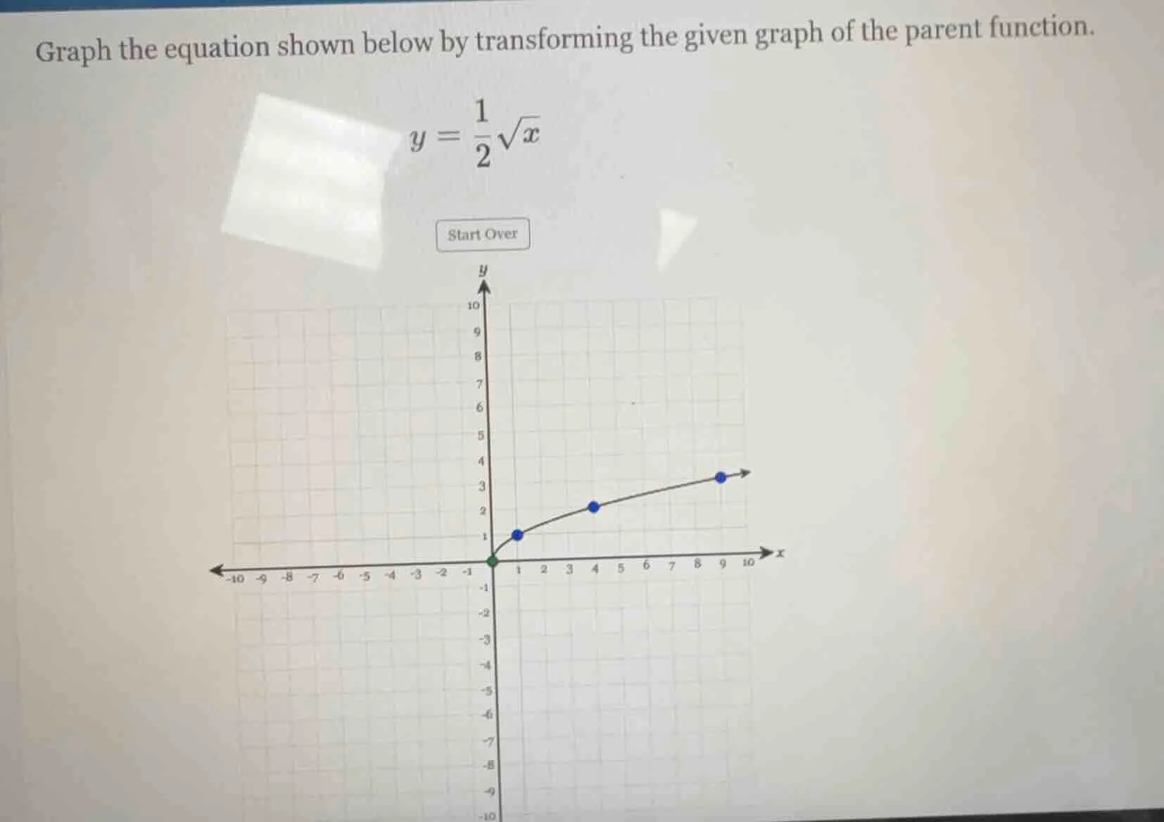 graph the equation shown below by transforming the given graph of the p…