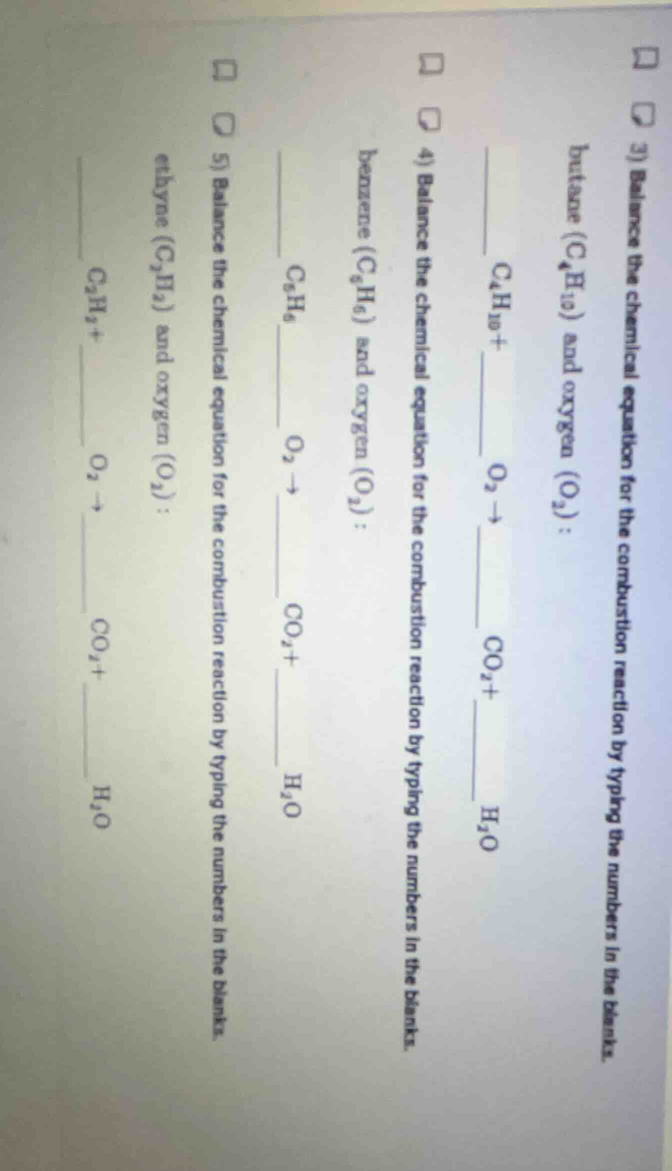3) balance the chemical equation for the combustion reaction by typing …