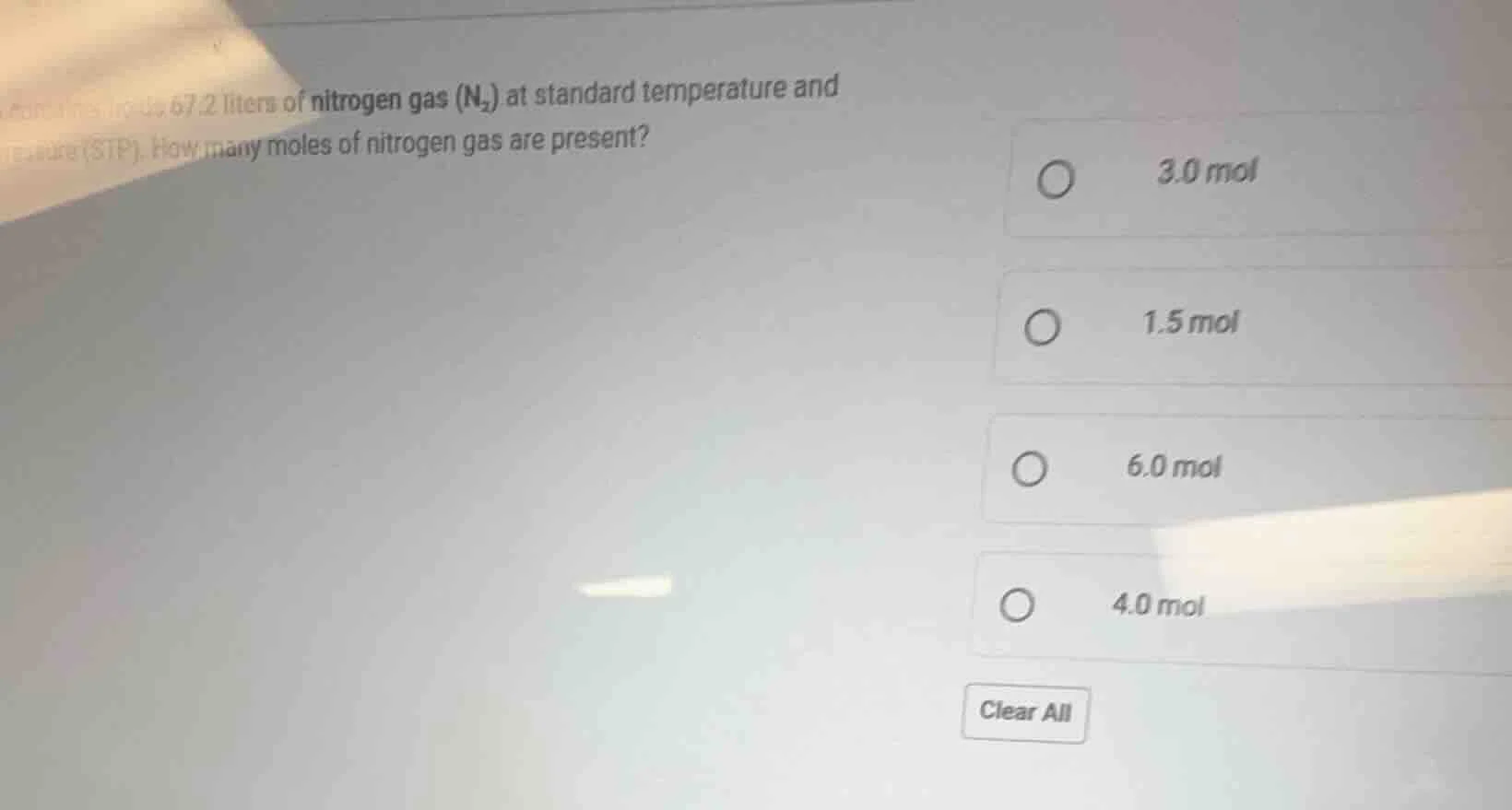 67.2 liters of nitrogen gas (n₂) at standard temperature and pressure (…