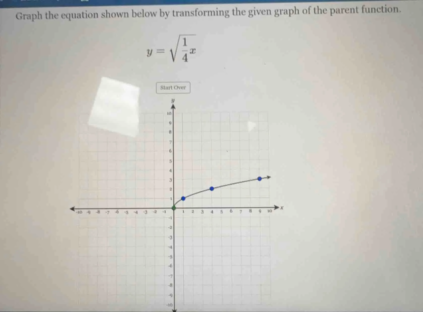 graph the equation shown below by transforming the given graph of the p…