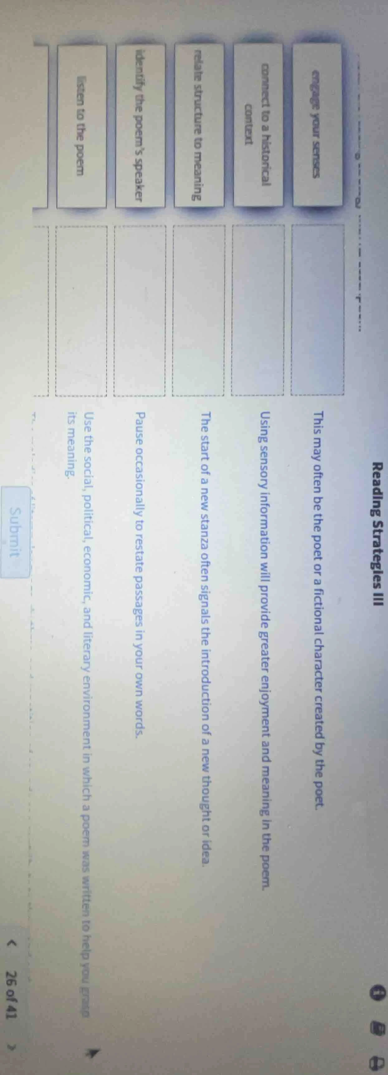 reading strategies iii engage your senses this may often be the poet or…