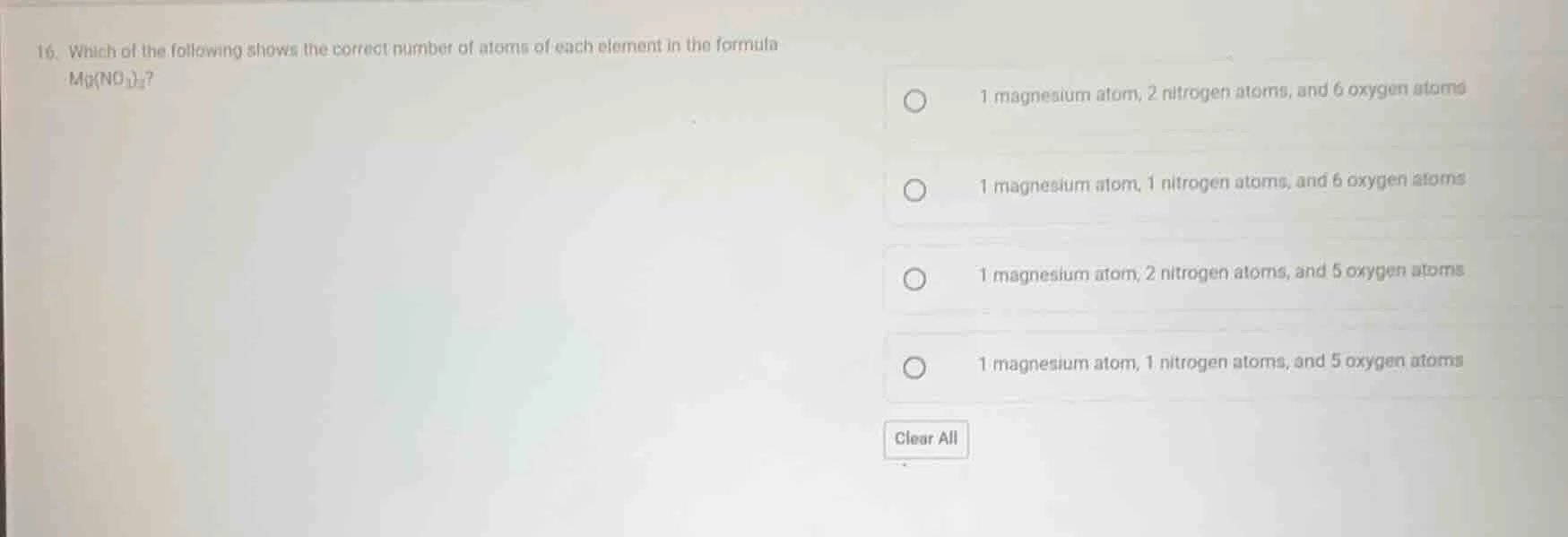 16. which of the following shows the correct number of atoms of each el…
