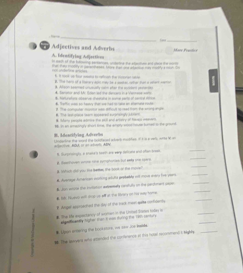 adjectives and adverbs a. identifying adjectives in each of the followi…