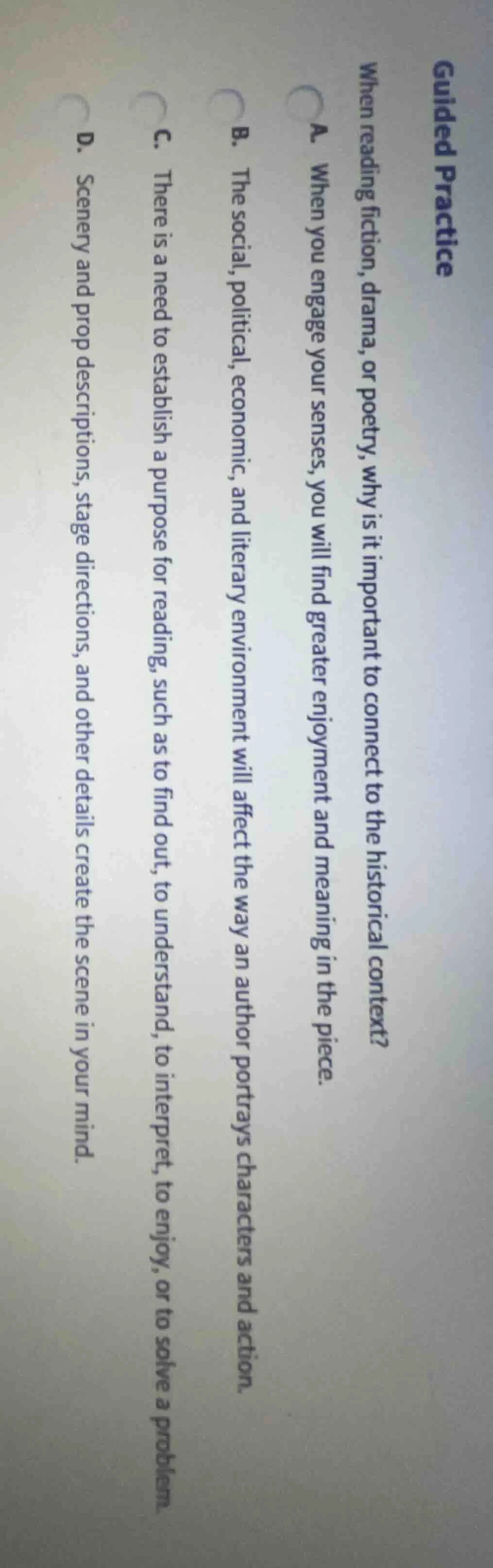 guided practice when reading fiction, drama, or poetry, why is it impor…