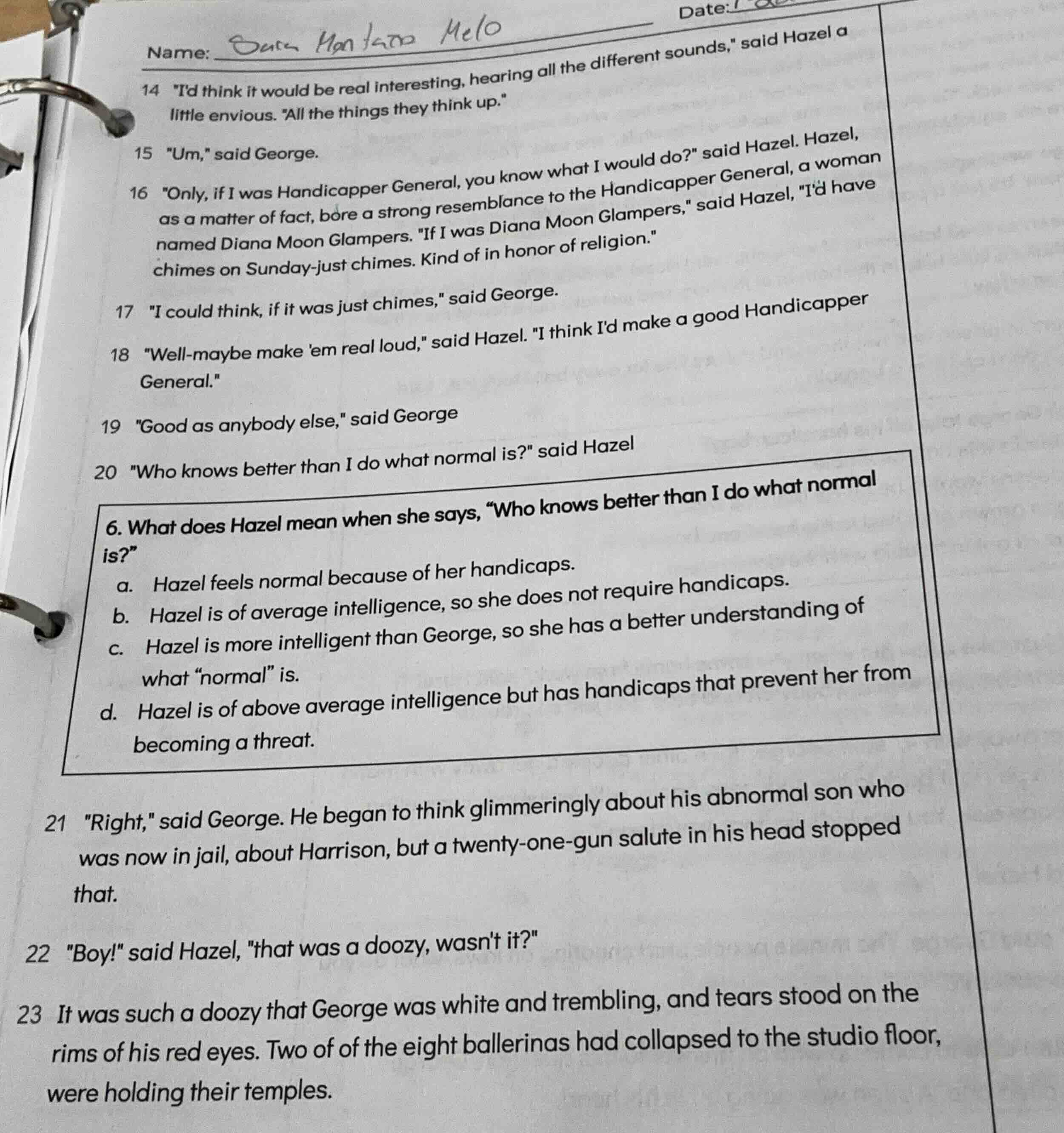6. what does hazel mean when she says, “who knows better than i do what…