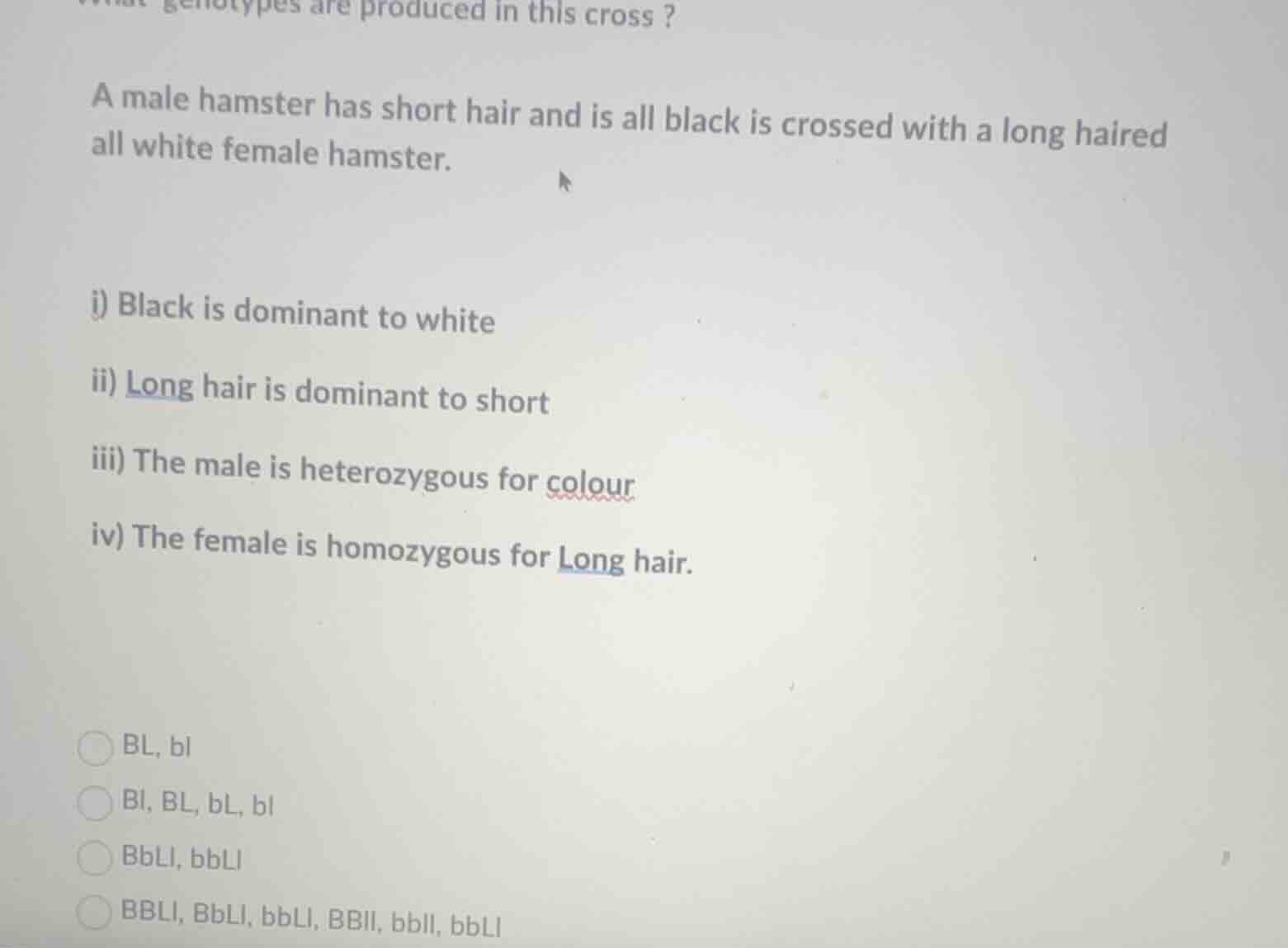 what genotypes are produced in this cross? a male hamster has short hai…