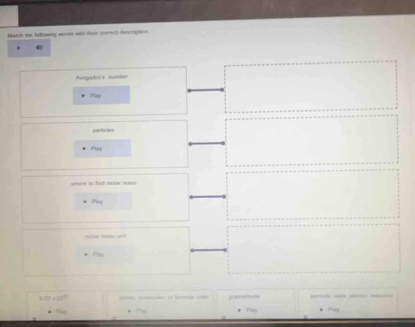 match the following words with their correct description avogadros numb…