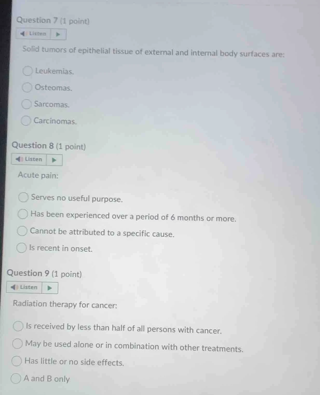 question 7 (1 point) listen solid tumors of epithelial tissue of extern…