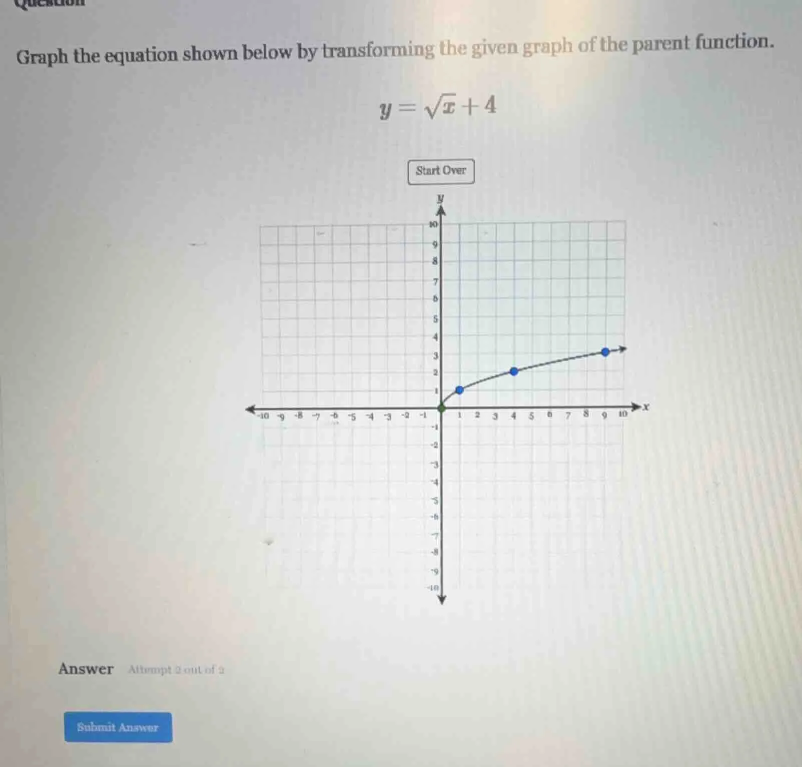 graph the equation shown below by transforming the given graph of the p…
