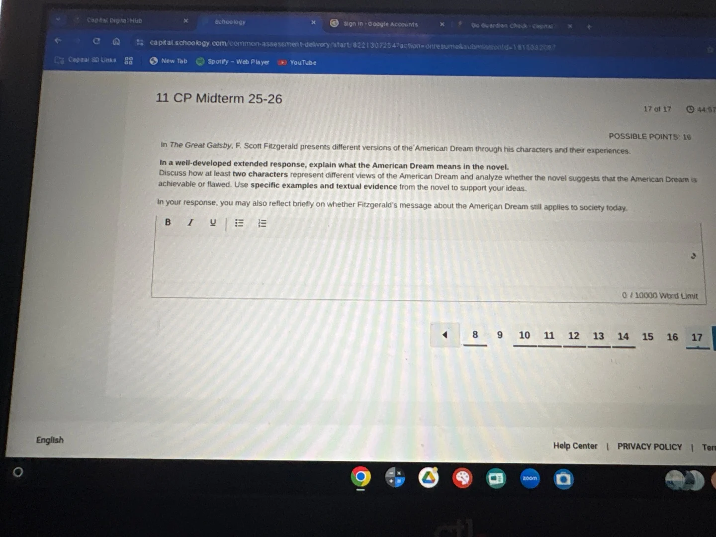 11 cp midterm 25 - 26 17 of 17 44:57 possible points: 10 in the great g…