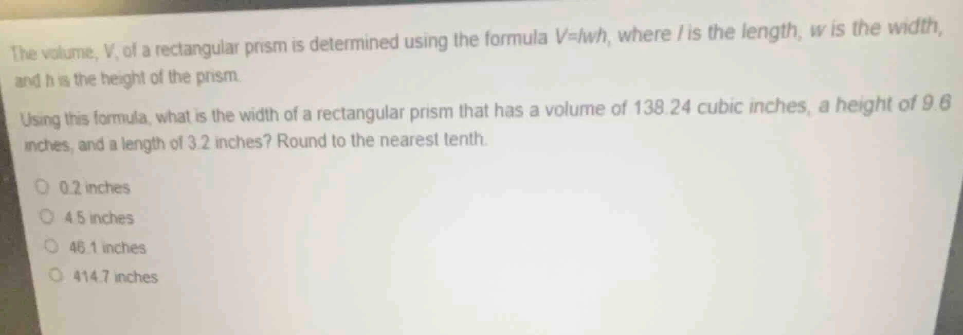 the volume, v, of a rectangular prism is determined using the formula (…