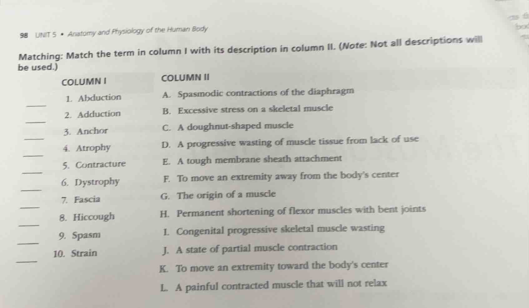 matching: match the term in column i with its description in column ii.…