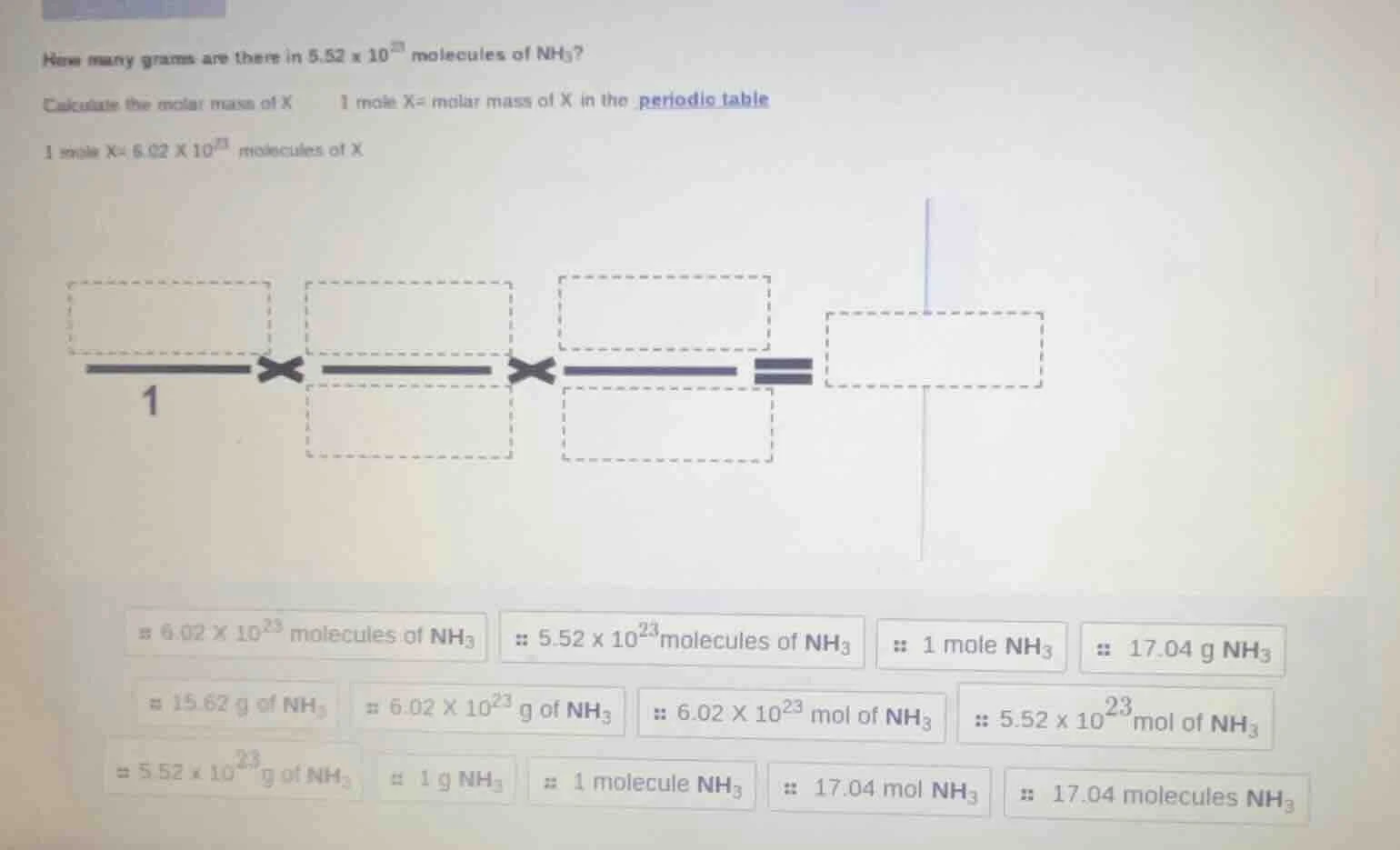 how many grams are there in $5.52 \\times 10^{23}$ molecules of $\\ce{n…