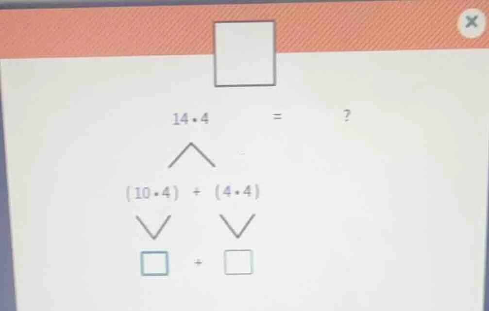 14·4 = ? (10·4) + (4·4) □ + □