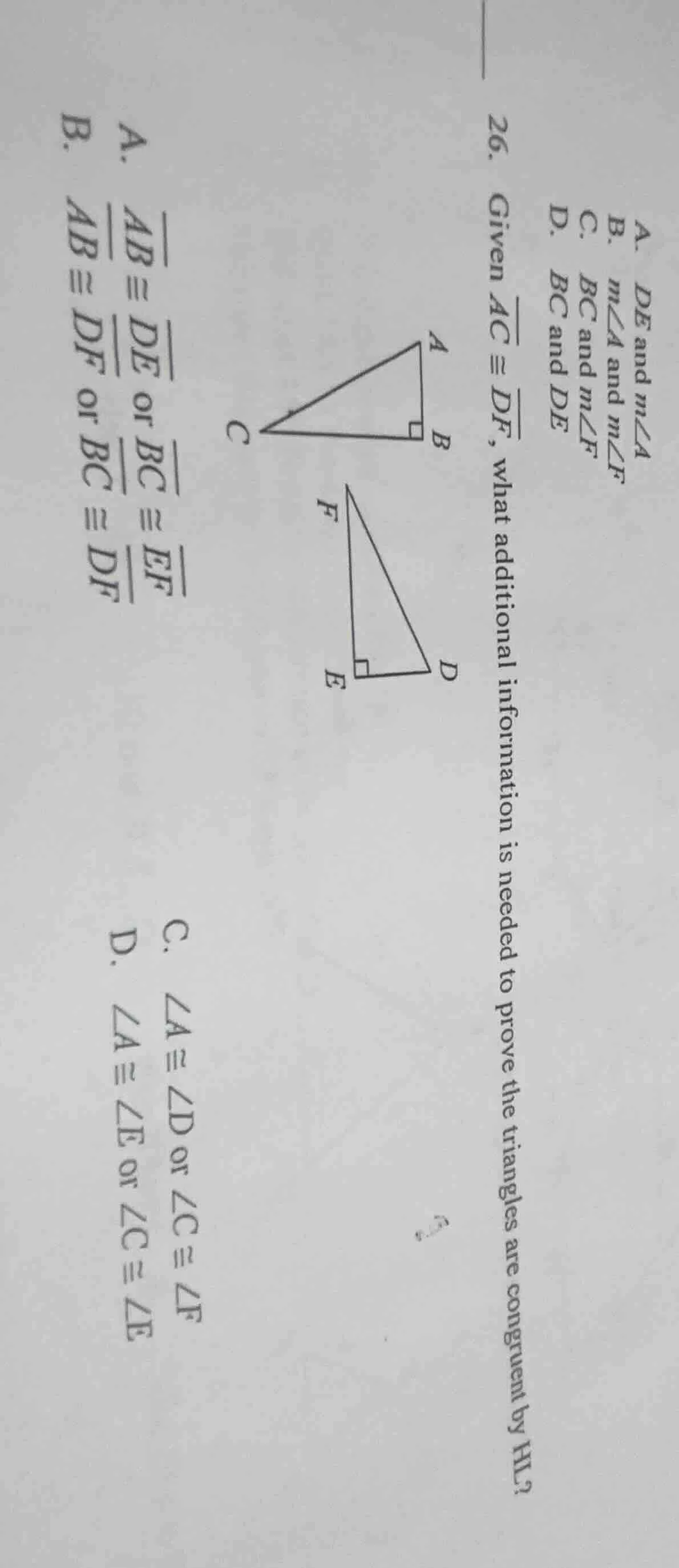 26. given ( overline{ac} cong overline{df} ), what additional informati…