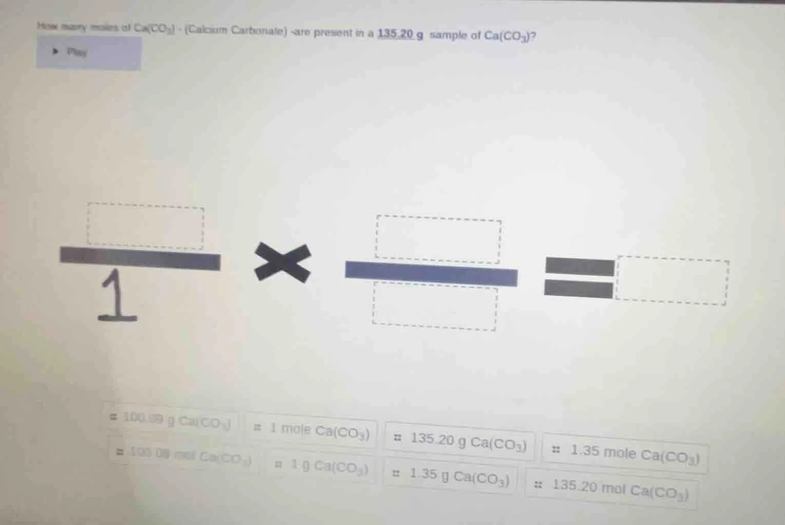 how many moles of ca(co₃) - (calcium carbonate) are present in a 135.20…