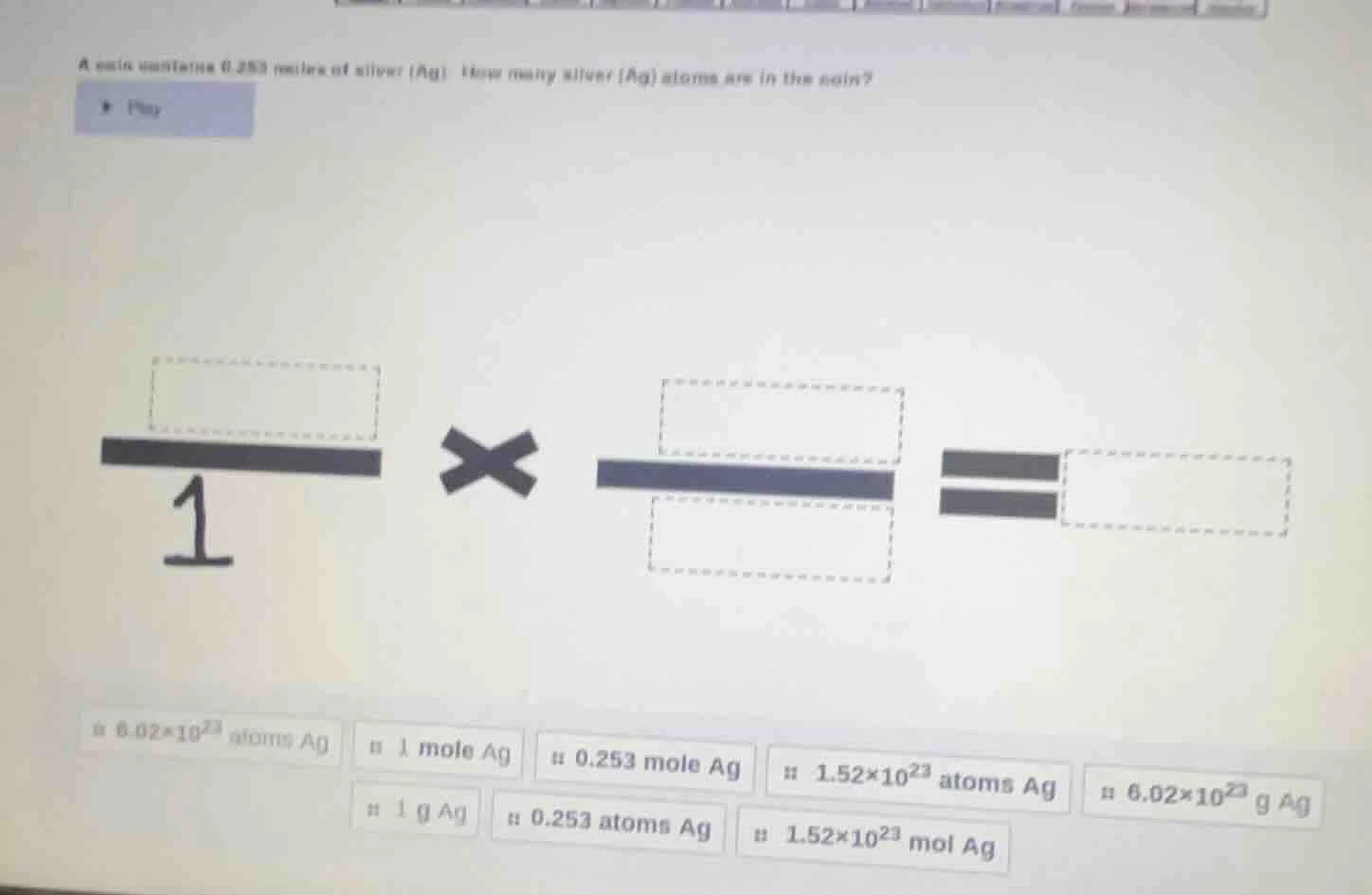 a coin contains 0.253 moles of silver (ag). how many silver (ag) atoms …