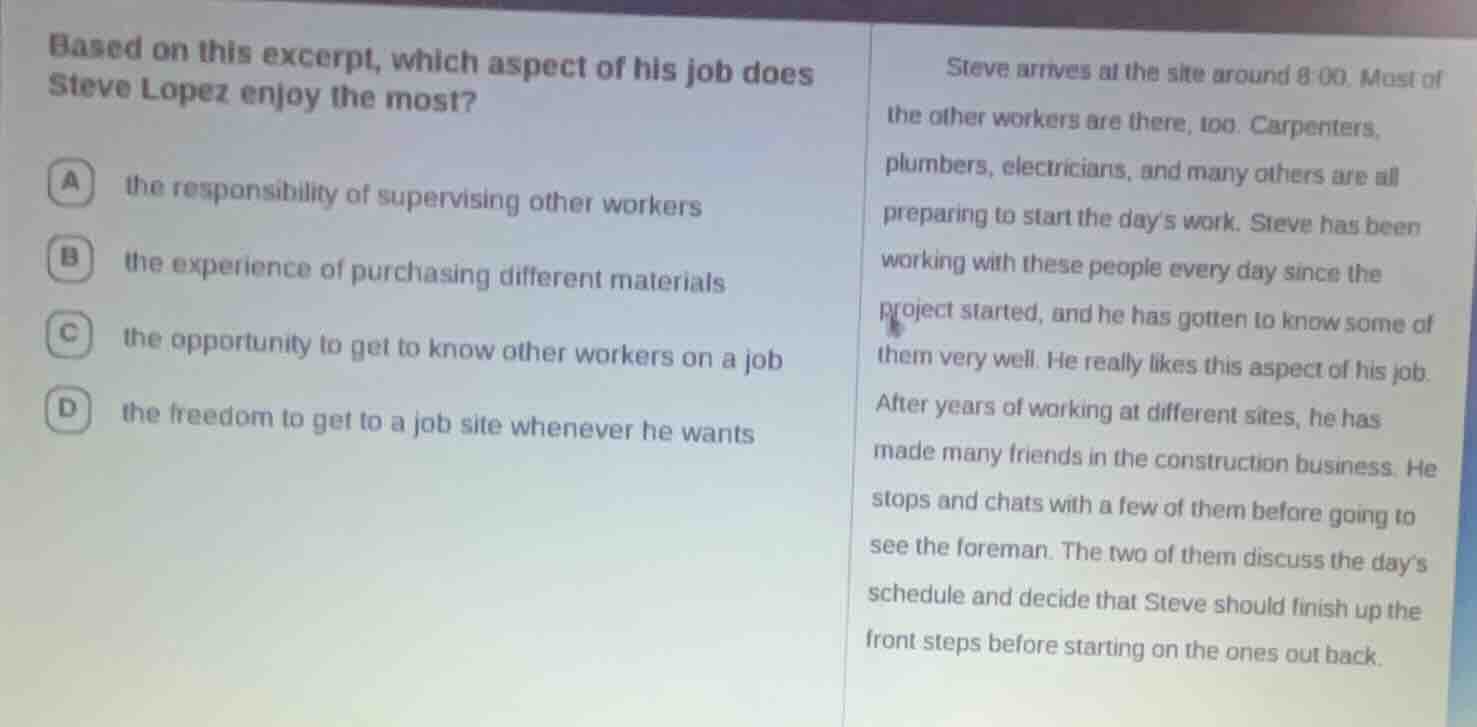 based on this excerpt, which aspect of his job does steve lopez enjoy t…