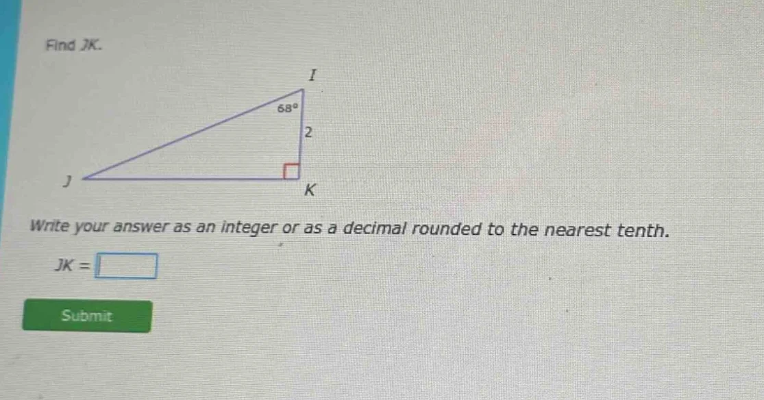 find jk. write your answer as an integer or as a decimal rounded to the…