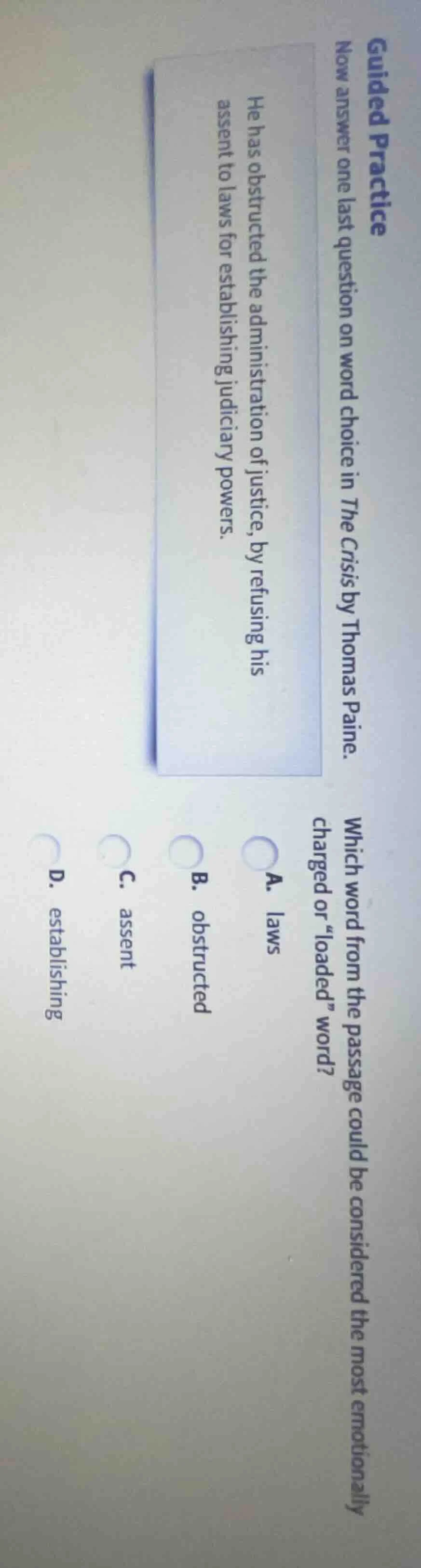 guided practice now answer one last question on word choice in the cris…