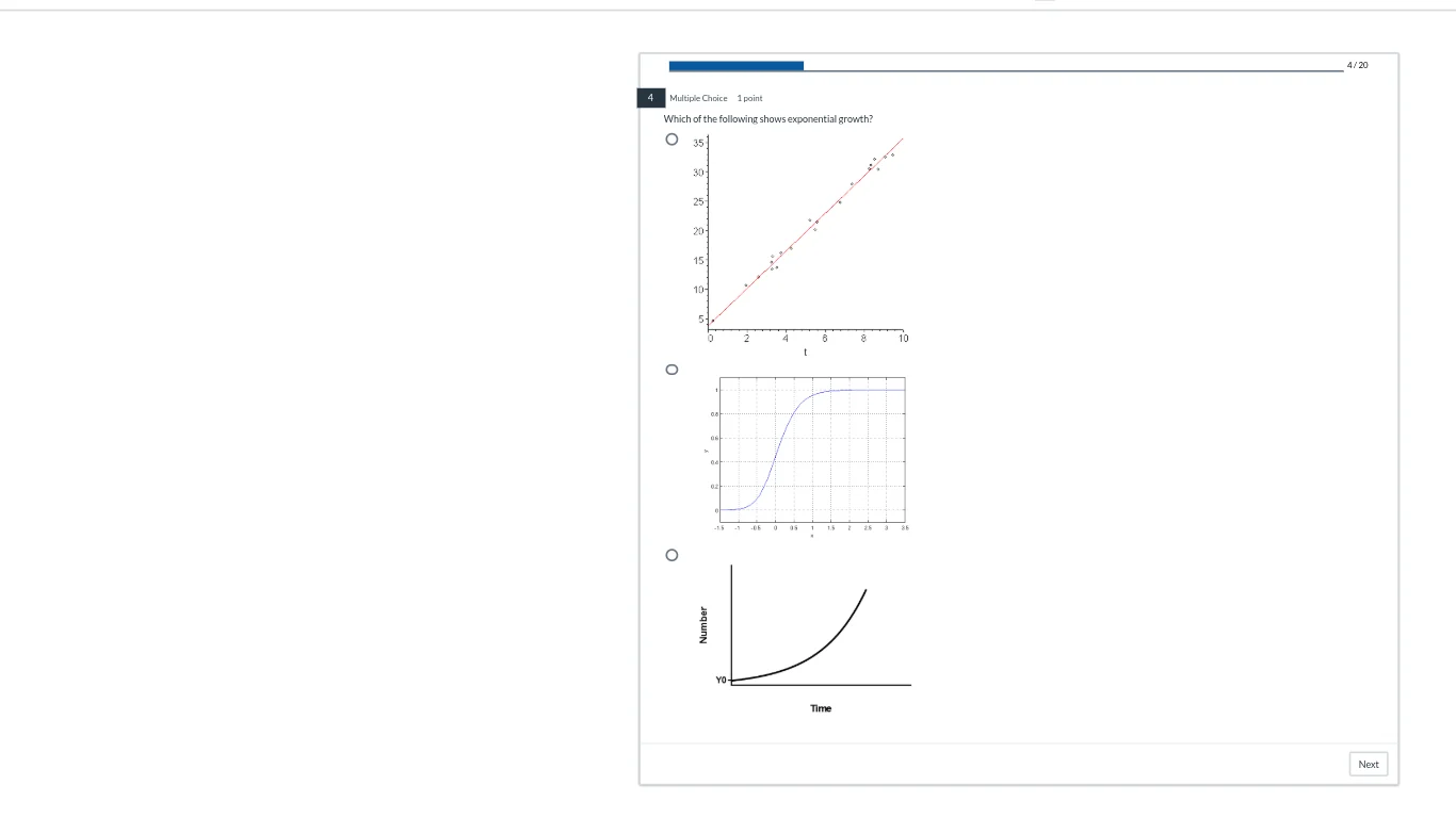 4 multiple choice 1 point which of the following shows exponential grow…