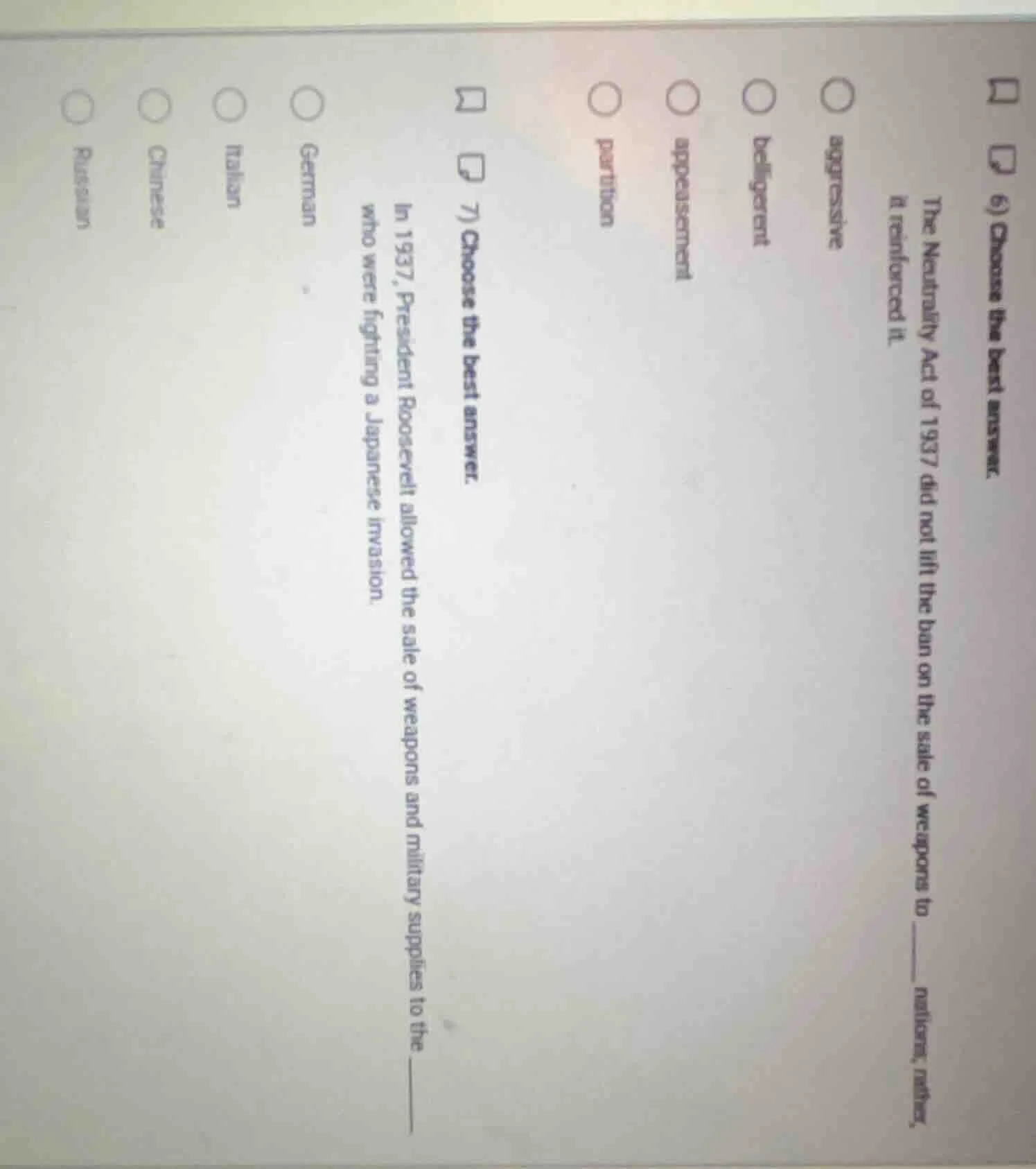 6) choose the best answer. the neutrality act of 1937 did not lift the …