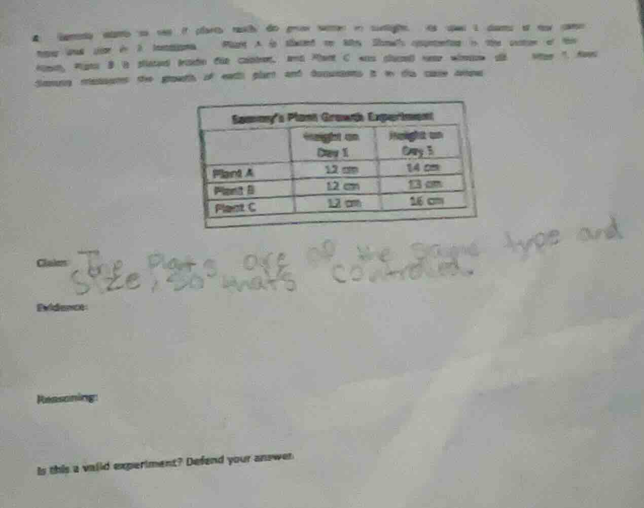 6. sammy starts to see if plants each do grow better in sunlight. he us…