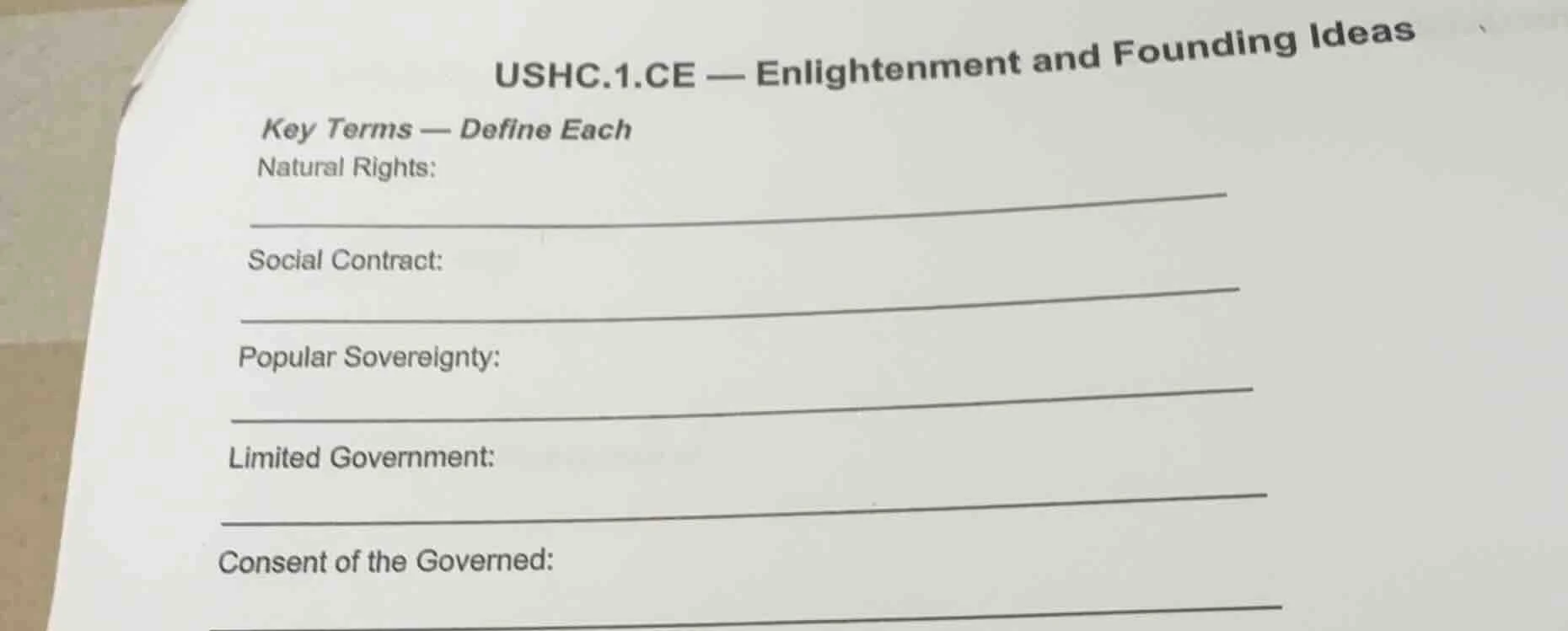 ushc.1.ce — enlightenment and founding ideas key terms — define each na…