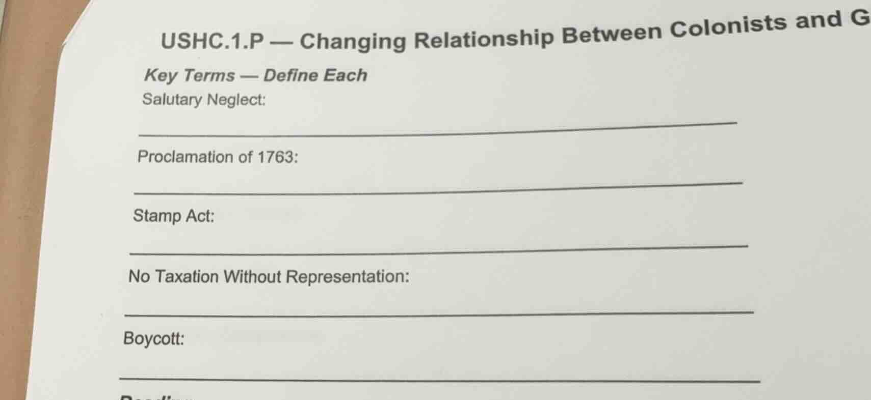 ushc.1.p — changing relationship between colonists and g key terms — de…