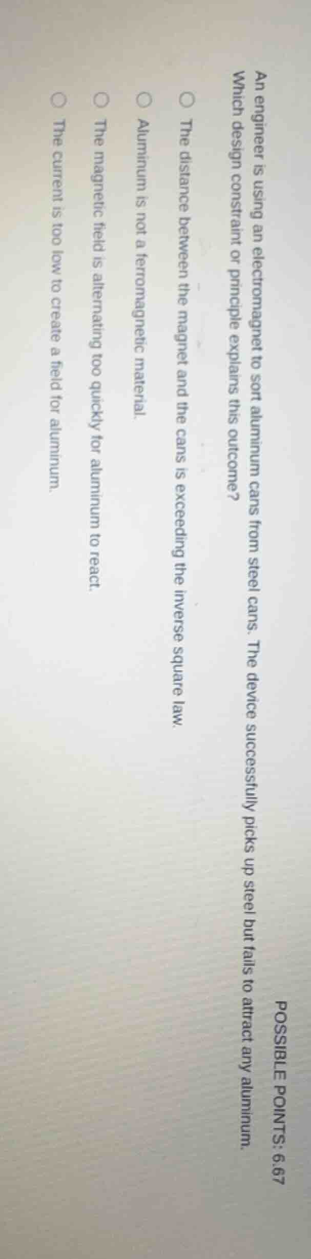 an engineer is using an electromagnet to sort aluminum cans from steel …