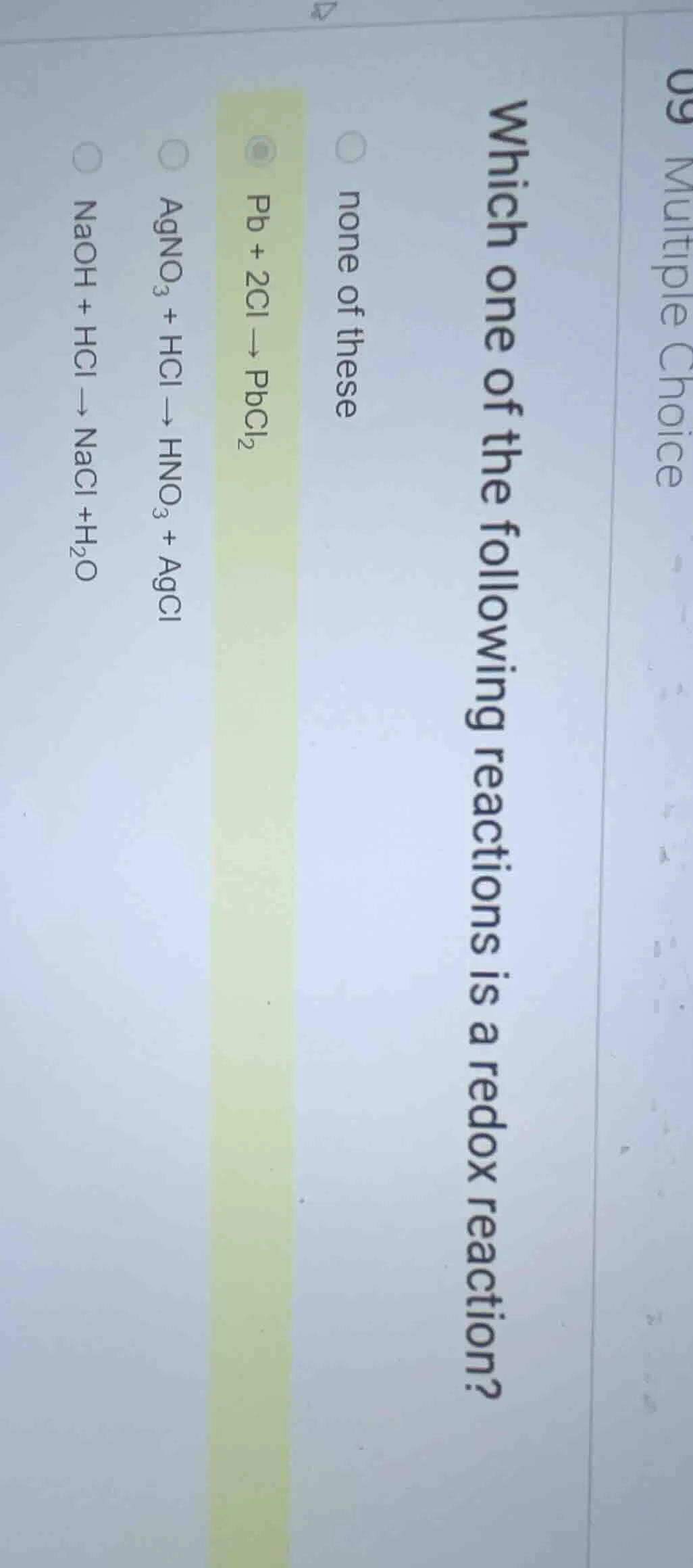 which one of the following reactions is a redox reaction? none of these…