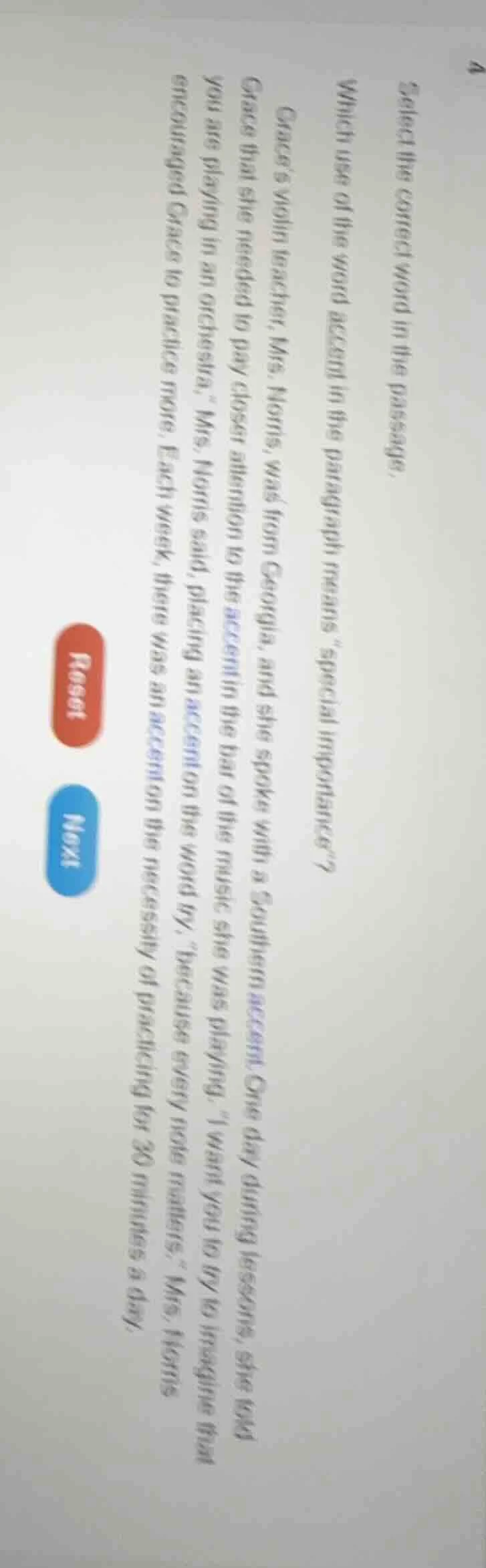 select the correct word in the passage. which use of the word accent in…