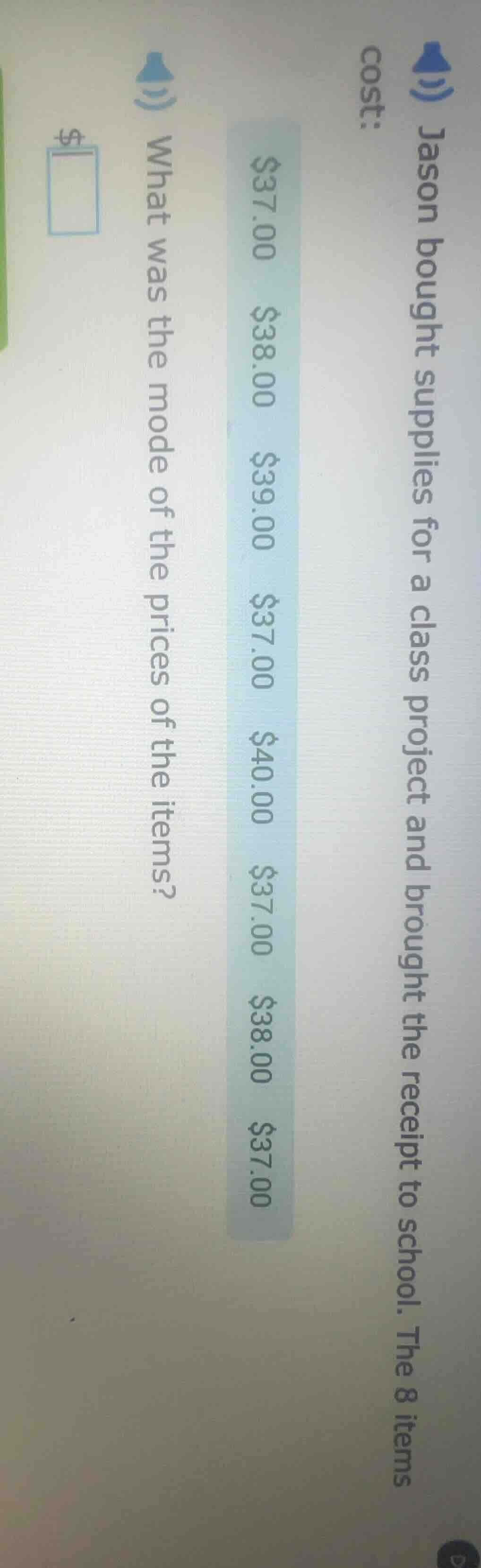 jason bought supplies for a class project and brought the receipt to sc…