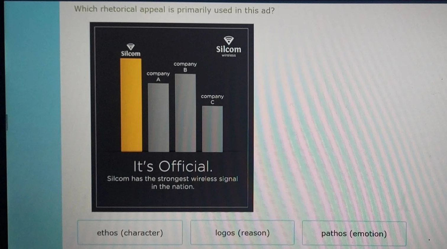 which rhetorical appeal is primarily used in this ad? its official. sil…