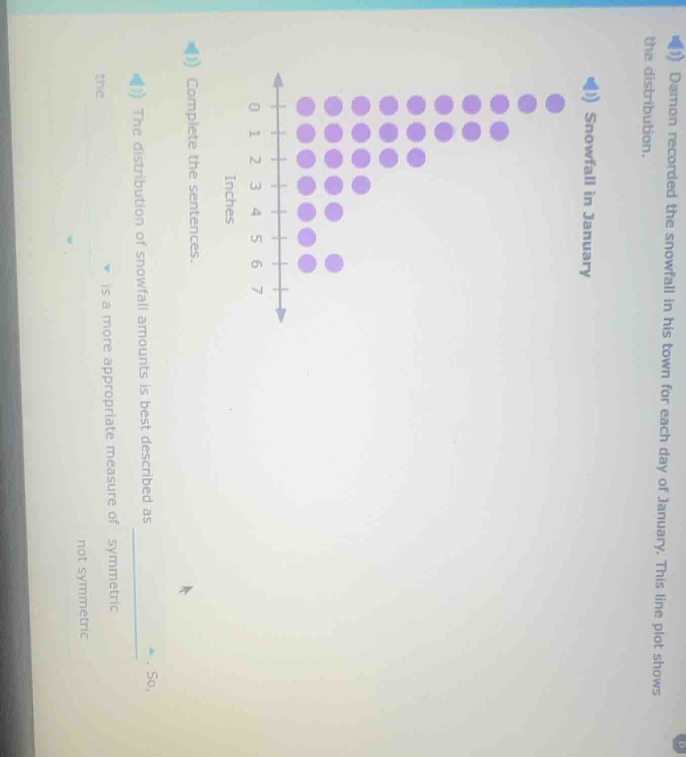 damon recorded the snowfall in his town for each day of january. this l…