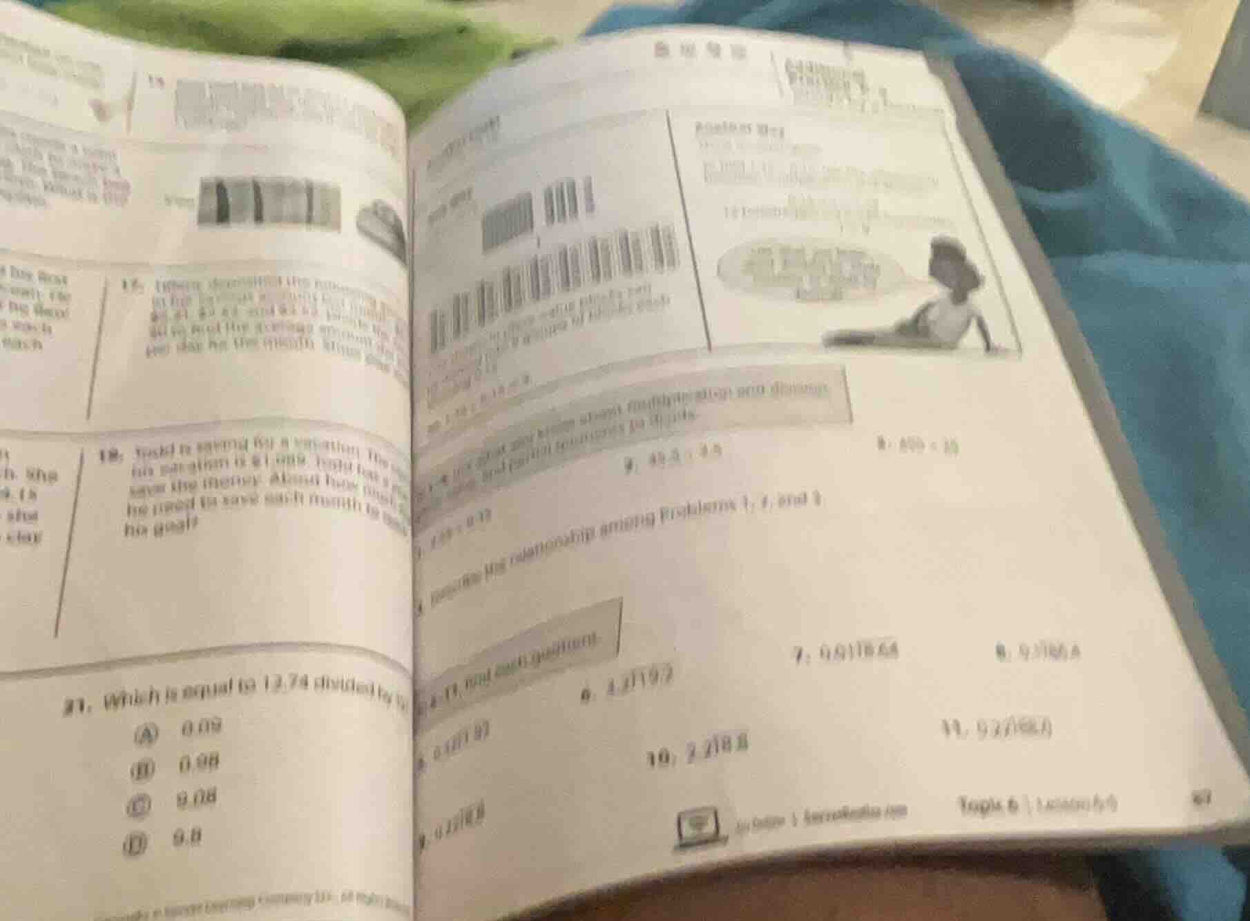 21. which is equal to 12.74 divided by... a 0.08 b 0.08 c 0.08 d 0.8