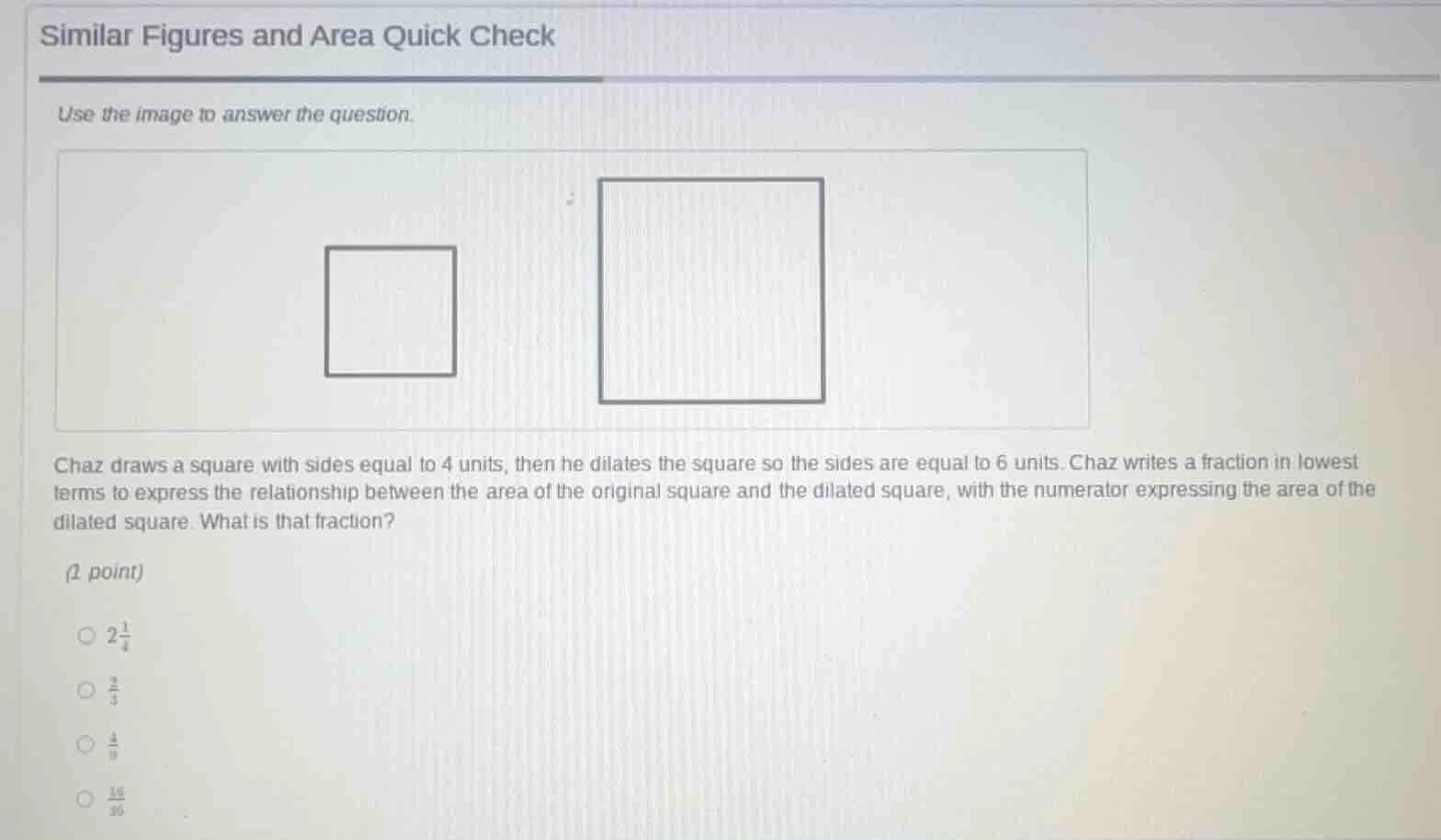 similar figures and area quick check use the image to answer the questi…