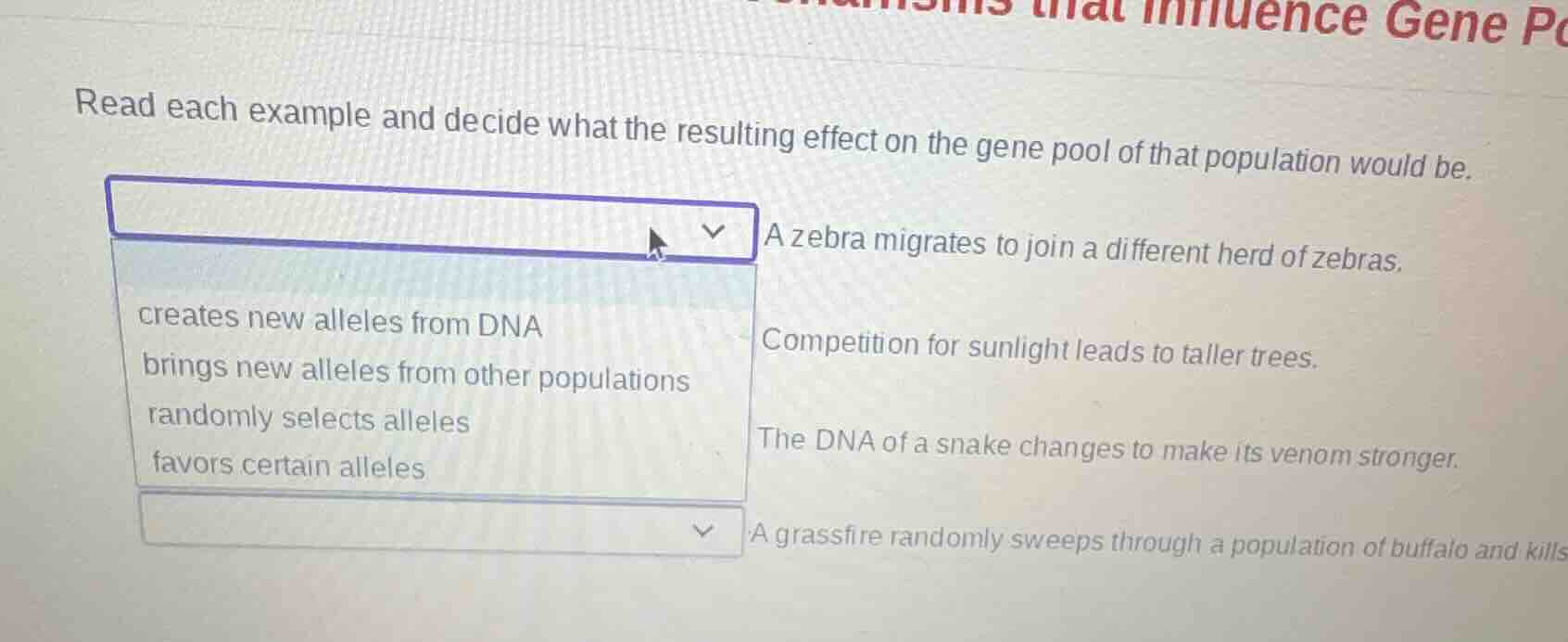 read each example and decide what the resulting effect on the gene pool…